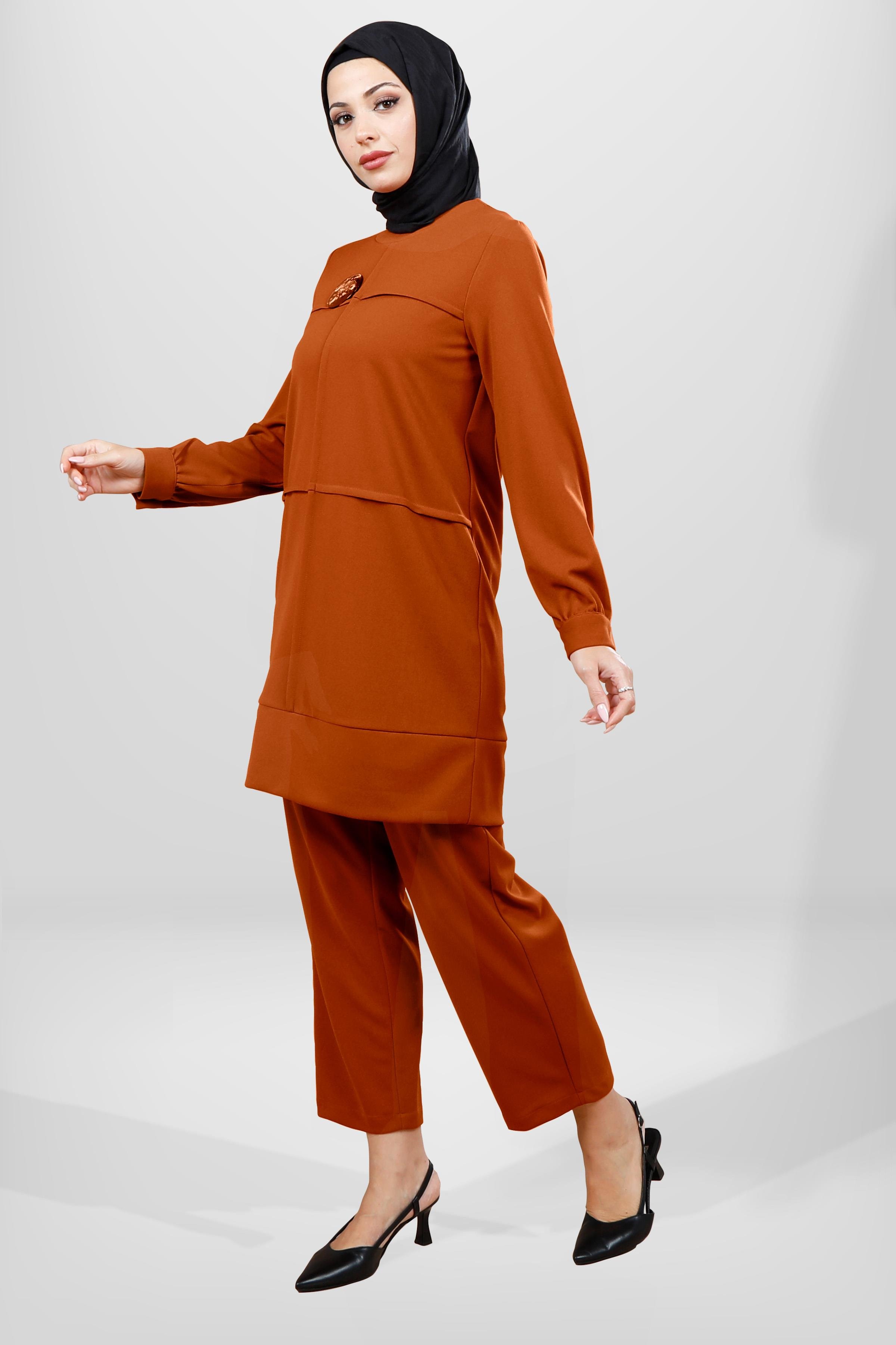 Beyza-4064 TUNİK PANTOLON 2 Lİ TK KİREMİT