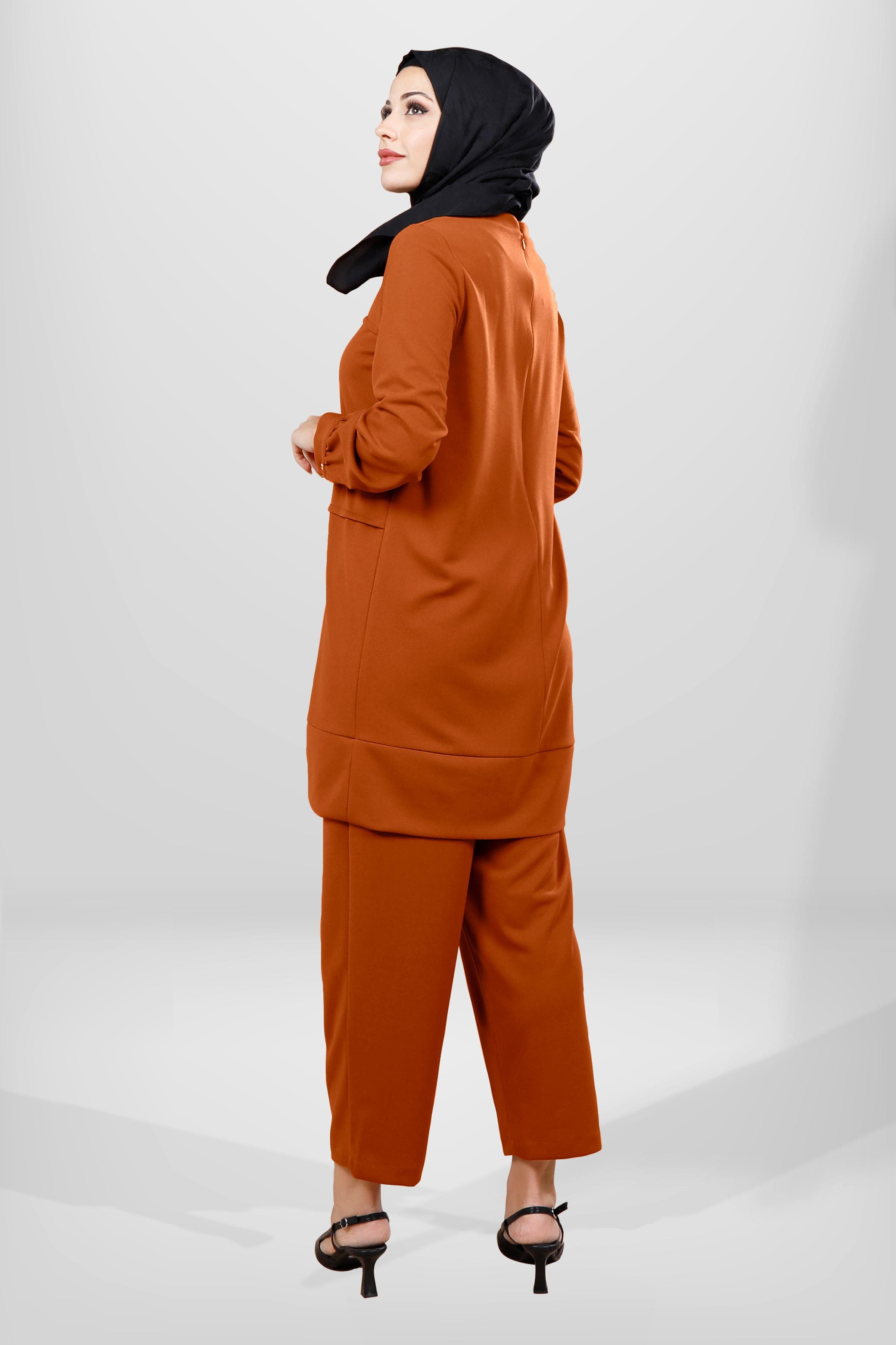 Beyza-4064 TUNİK PANTOLON 2 Lİ TK KİREMİT