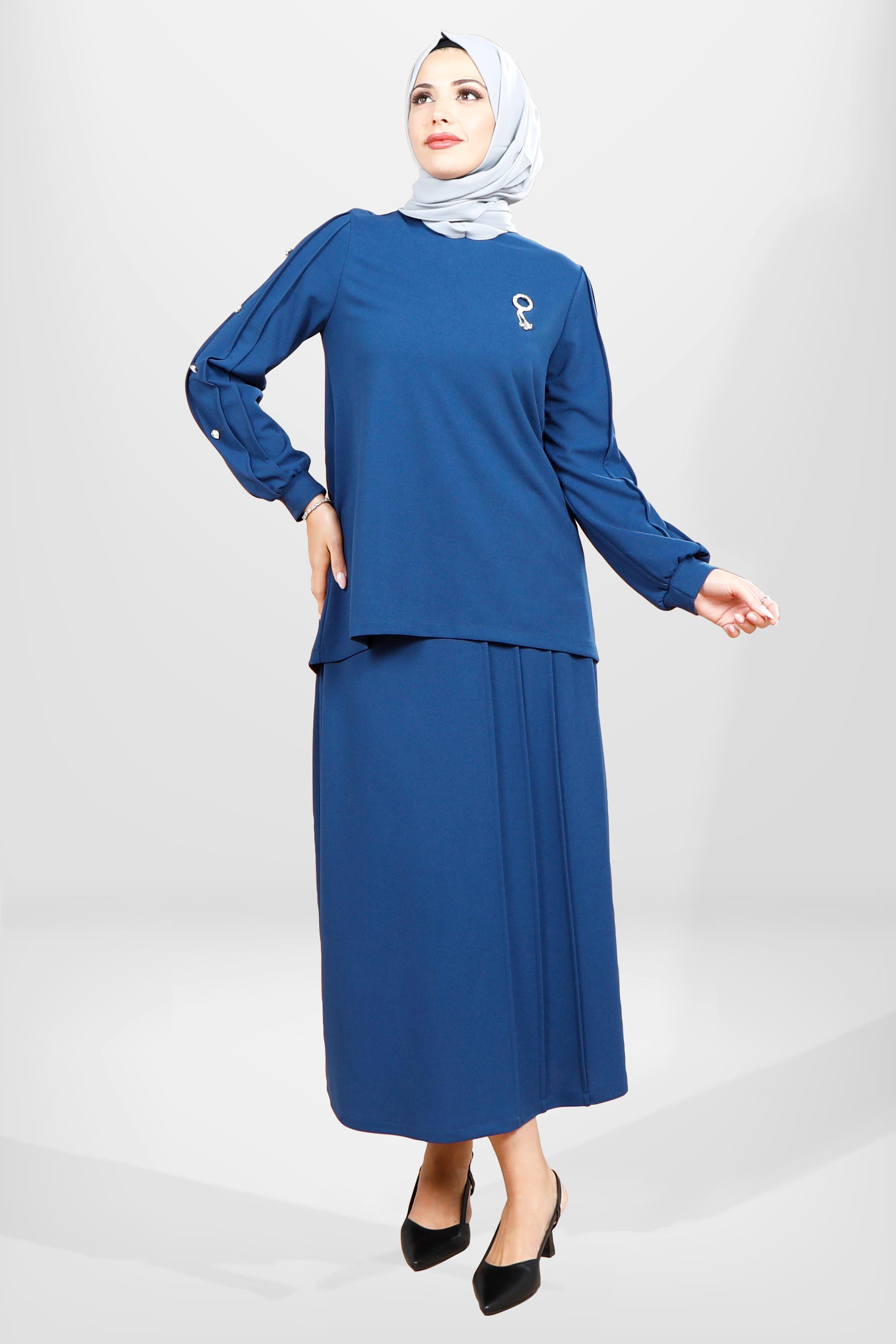 Beyza-4069 ETEK BLUZ İKİLİ TK İNDİGO