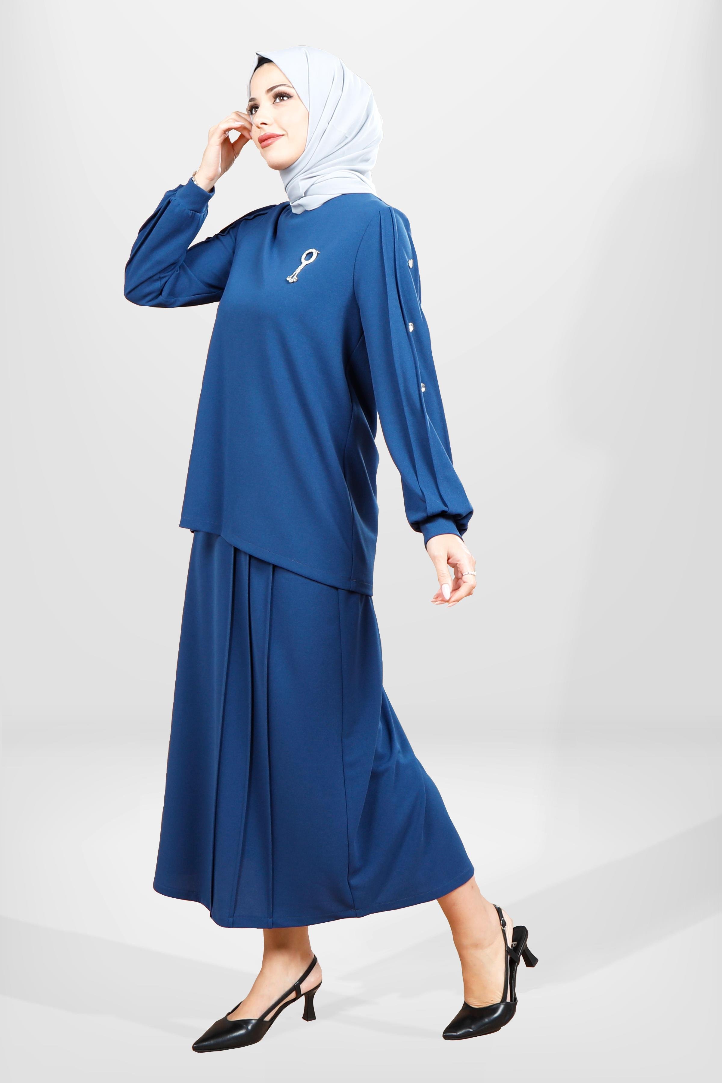 Beyza-4069 ETEK BLUZ İKİLİ TK İNDİGO