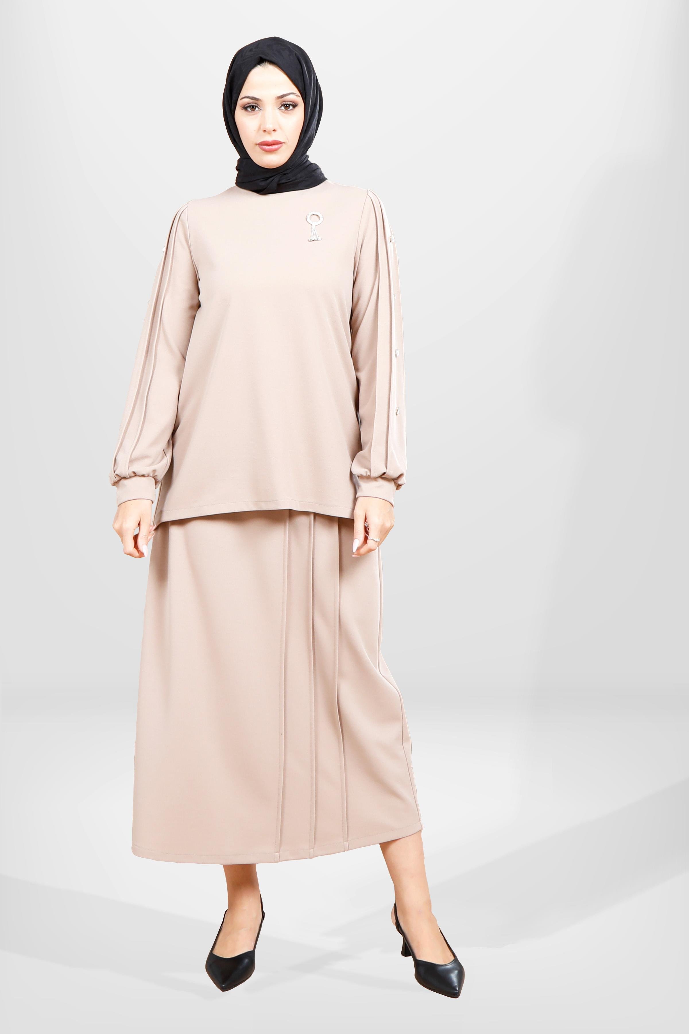 Beyza-4069 ETEK BLUZ İKİLİ TK KAHVE