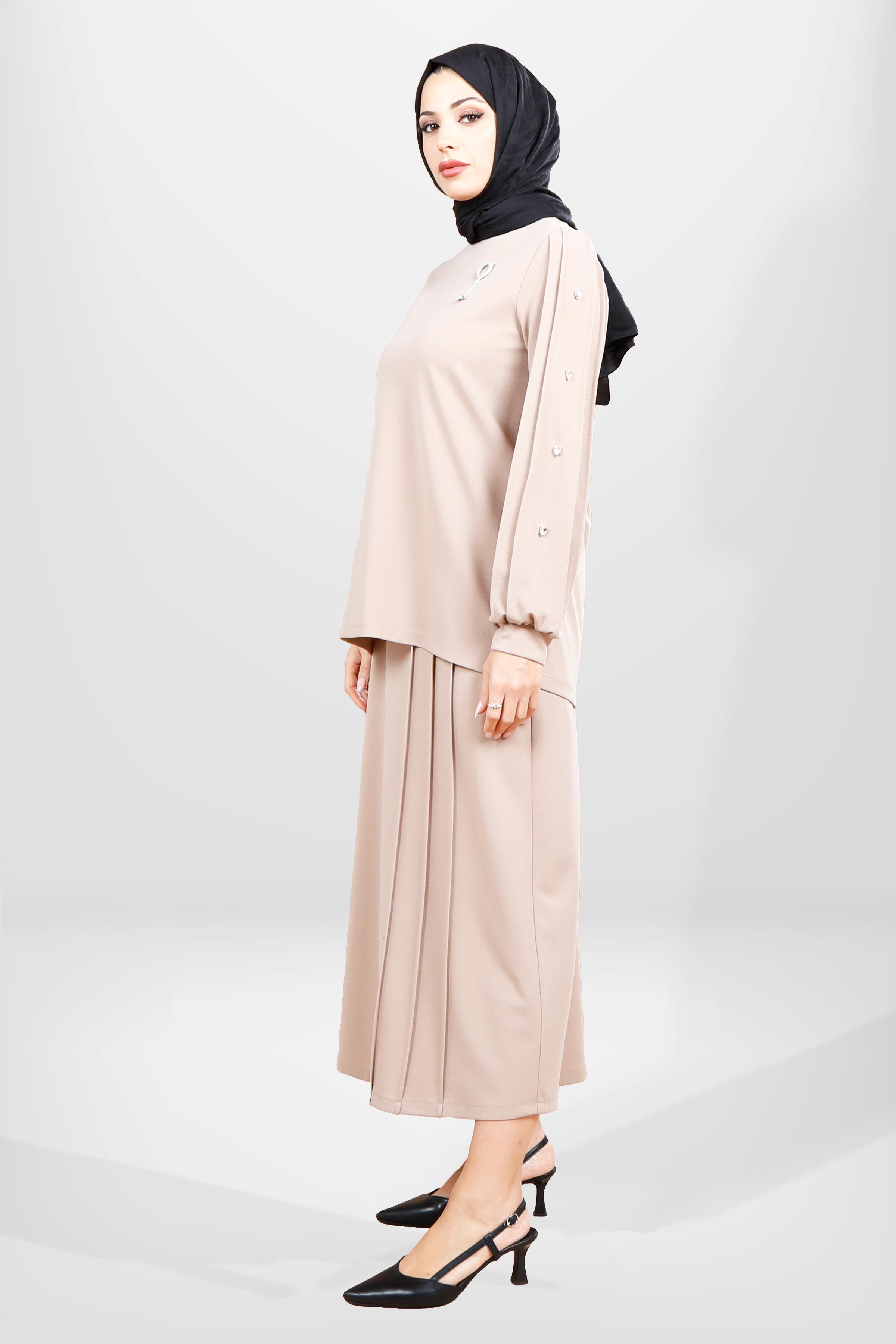 Beyza-4069 ETEK BLUZ İKİLİ TK KAHVE