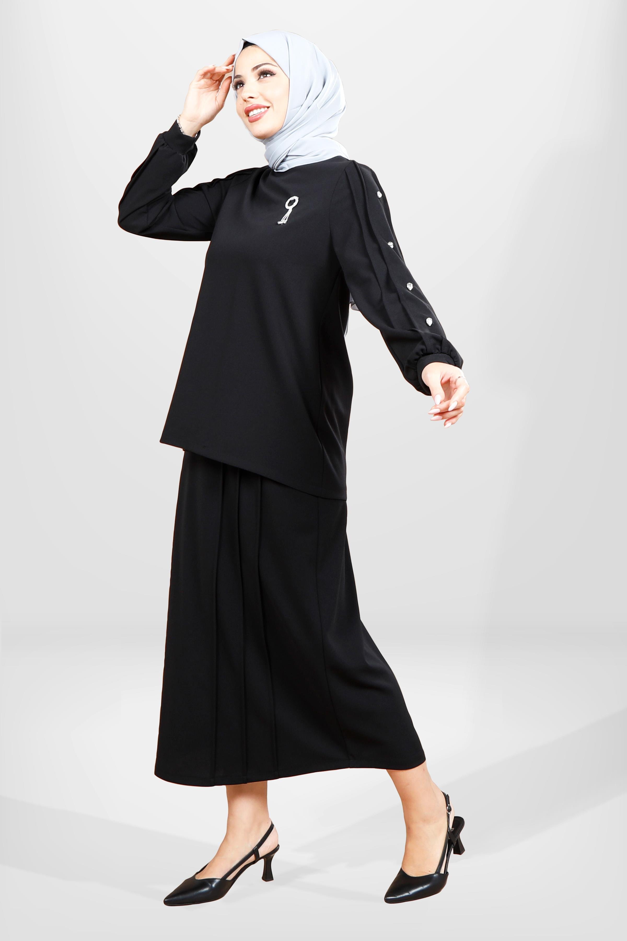 Beyza-4069 ETEK BLUZ İKİLİ TK SİYAH