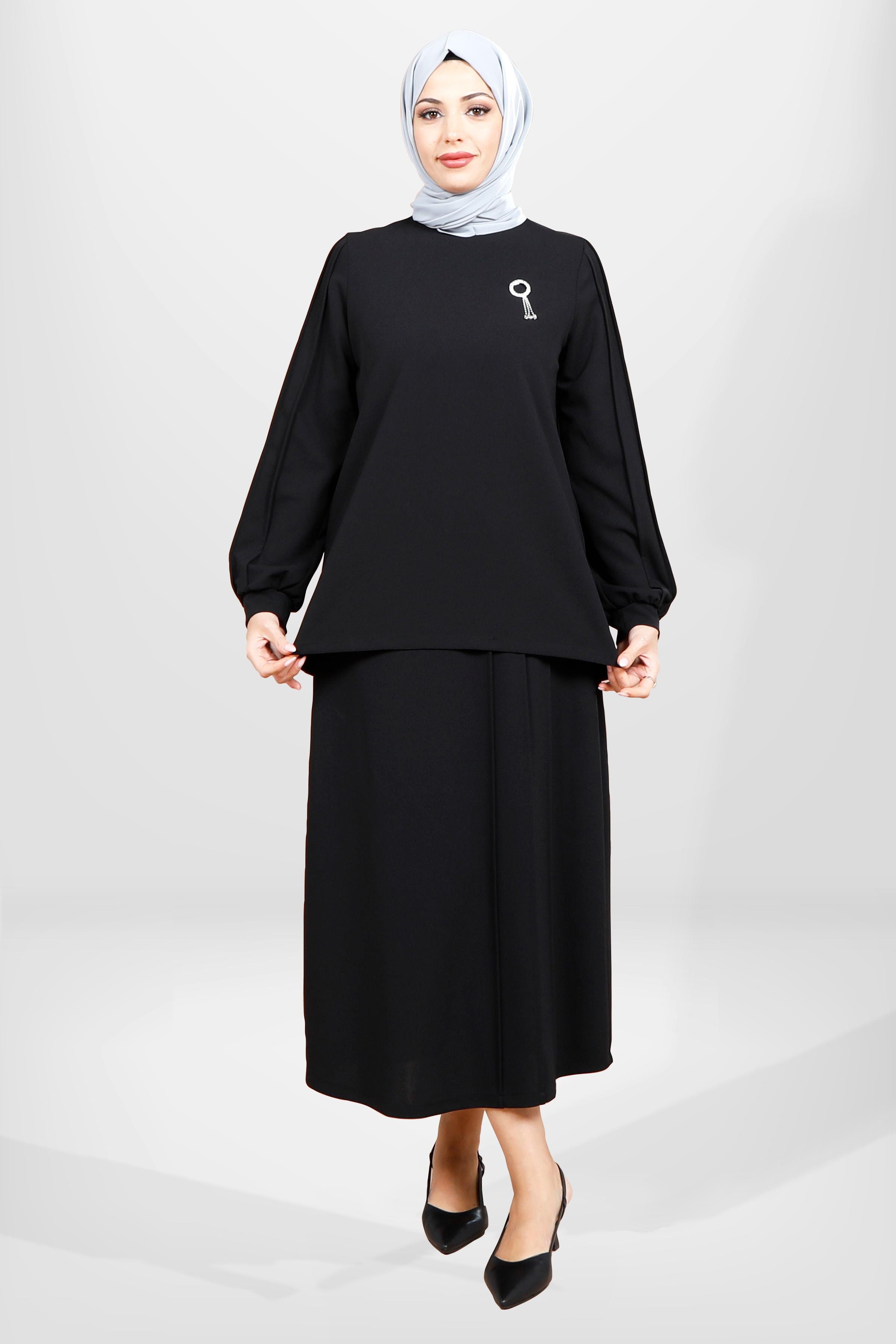 Beyza-4069 ETEK BLUZ İKİLİ TK SİYAH