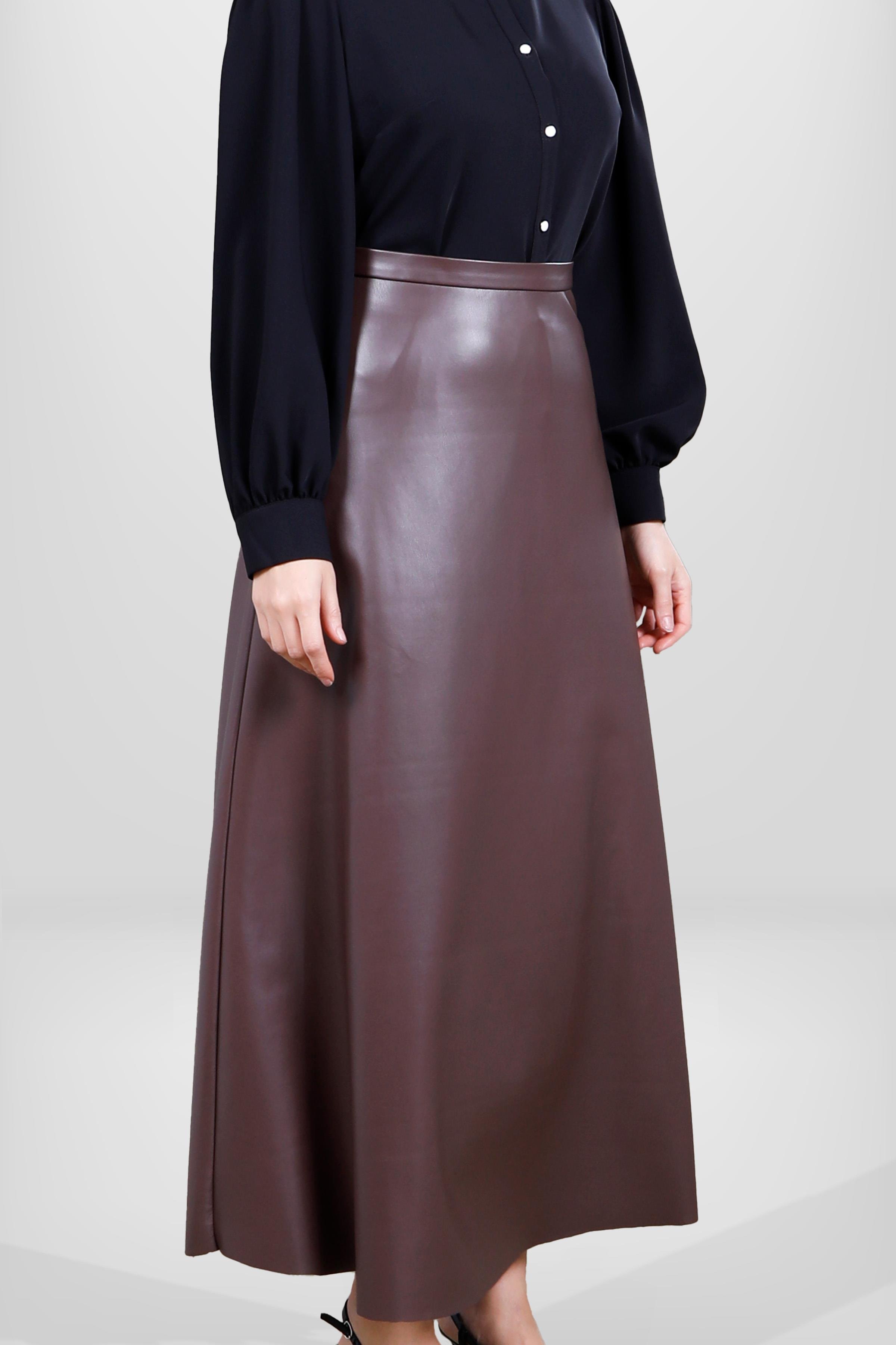 Beyza-4076 DERİ ETEK KAHVE