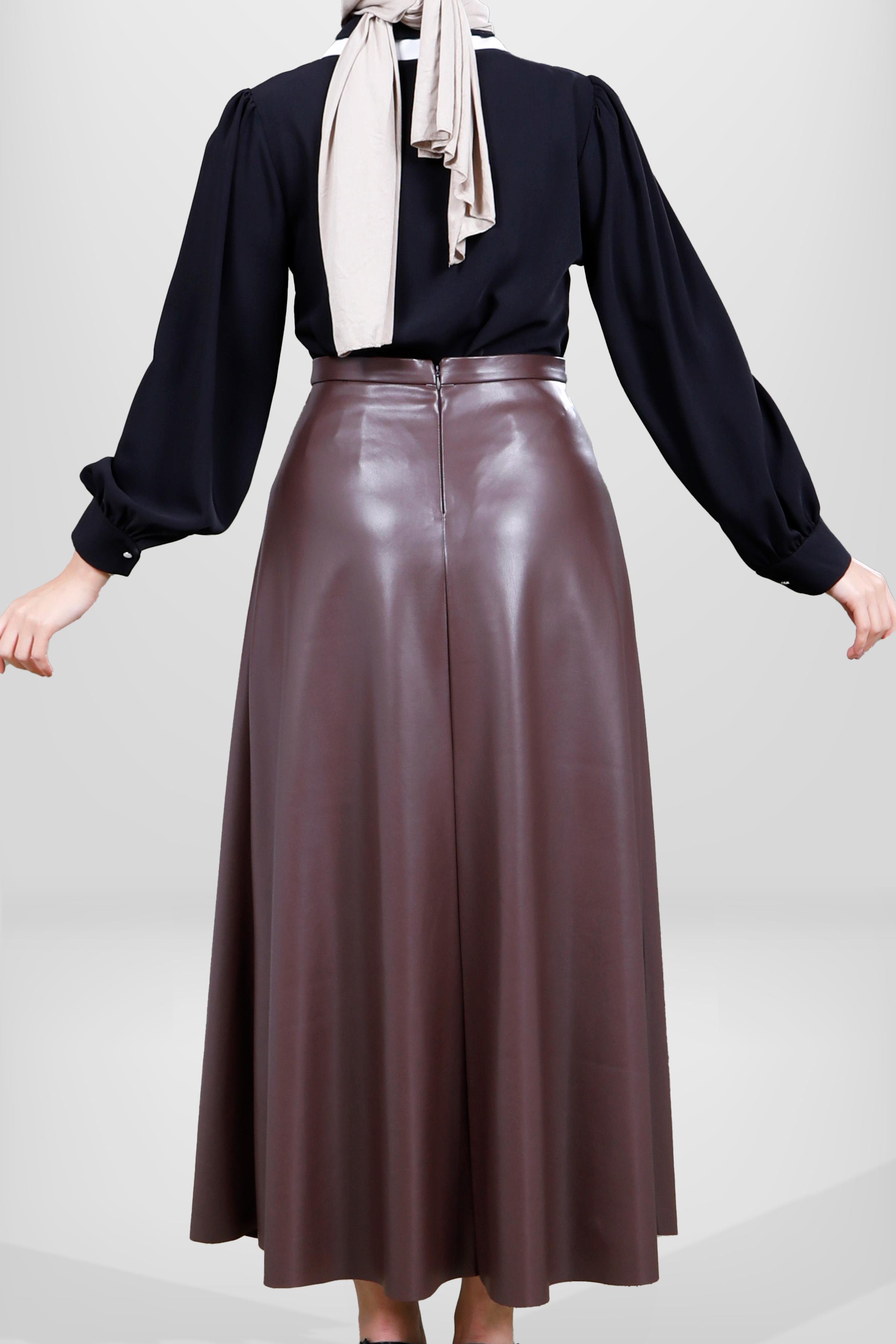 Beyza-4076 DERİ ETEK KAHVE