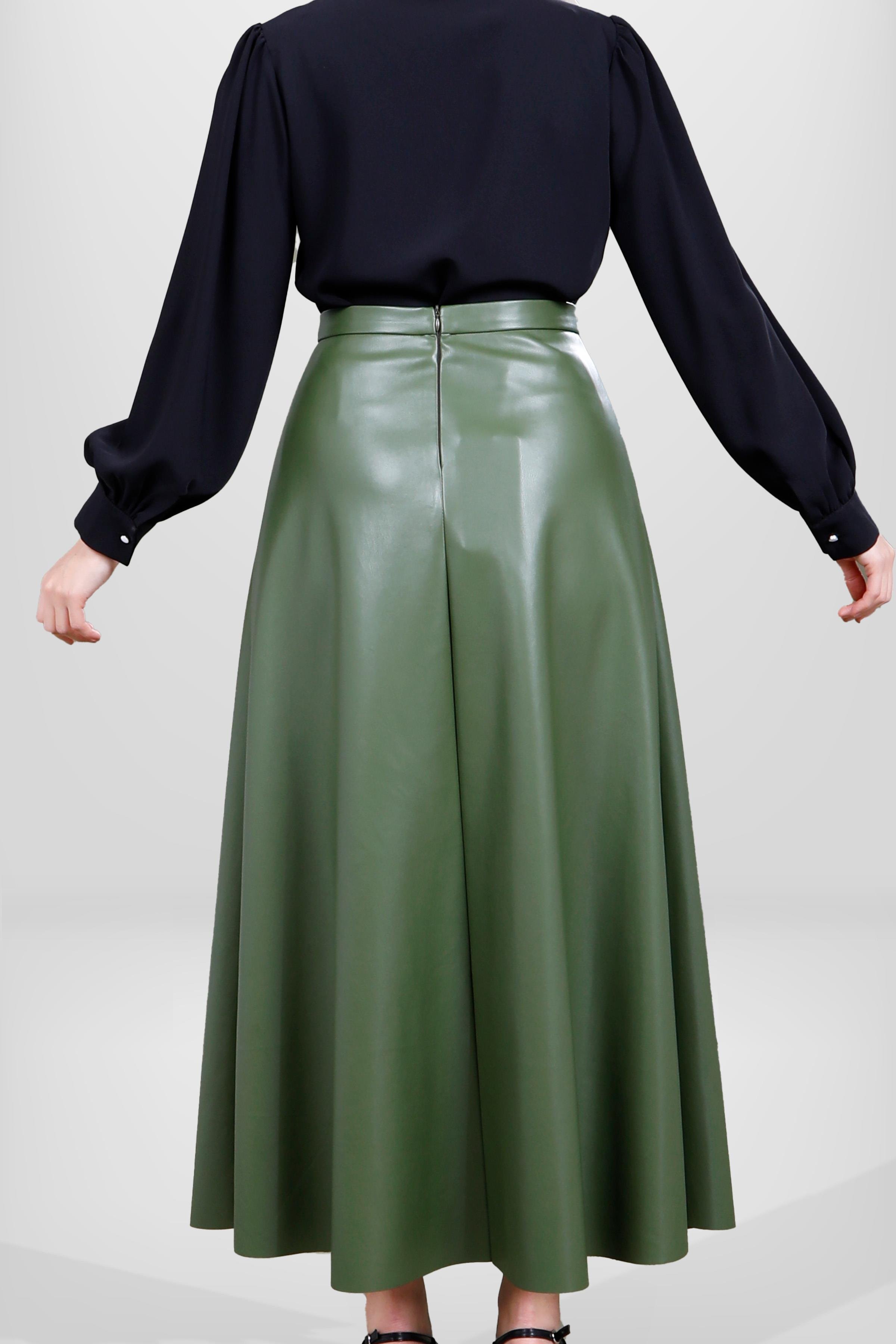 Beyza-4076 DERİ ETEK YEŞİL