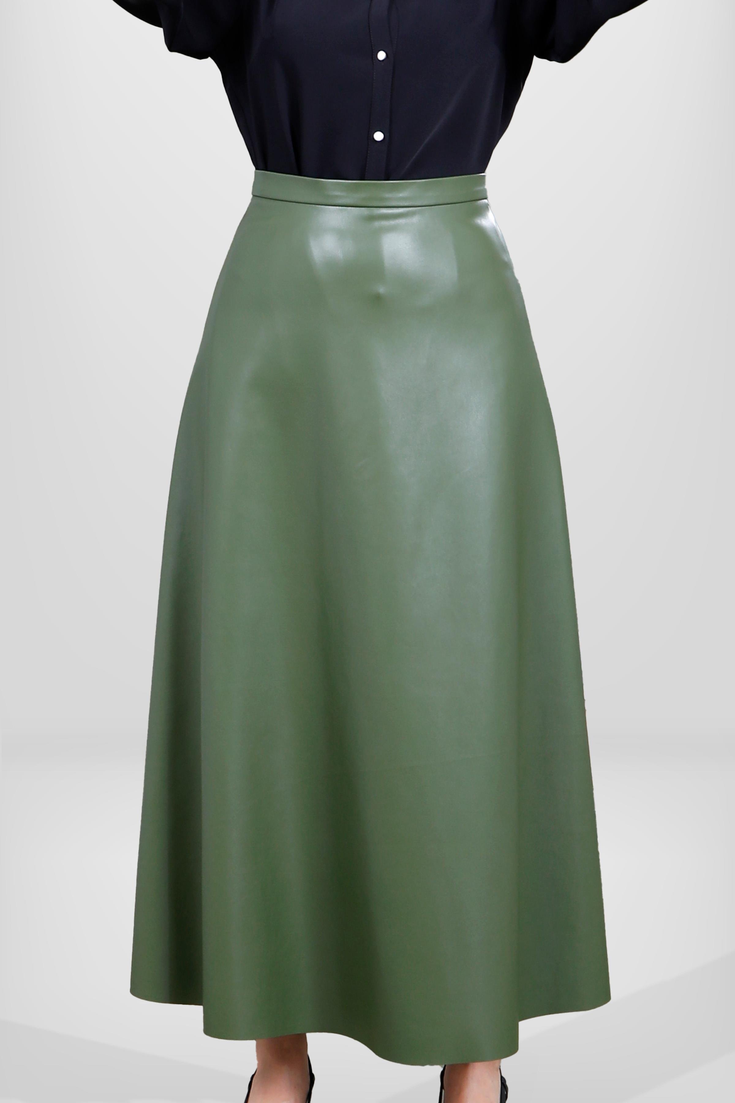 Beyza-4076 DERİ ETEK YEŞİL