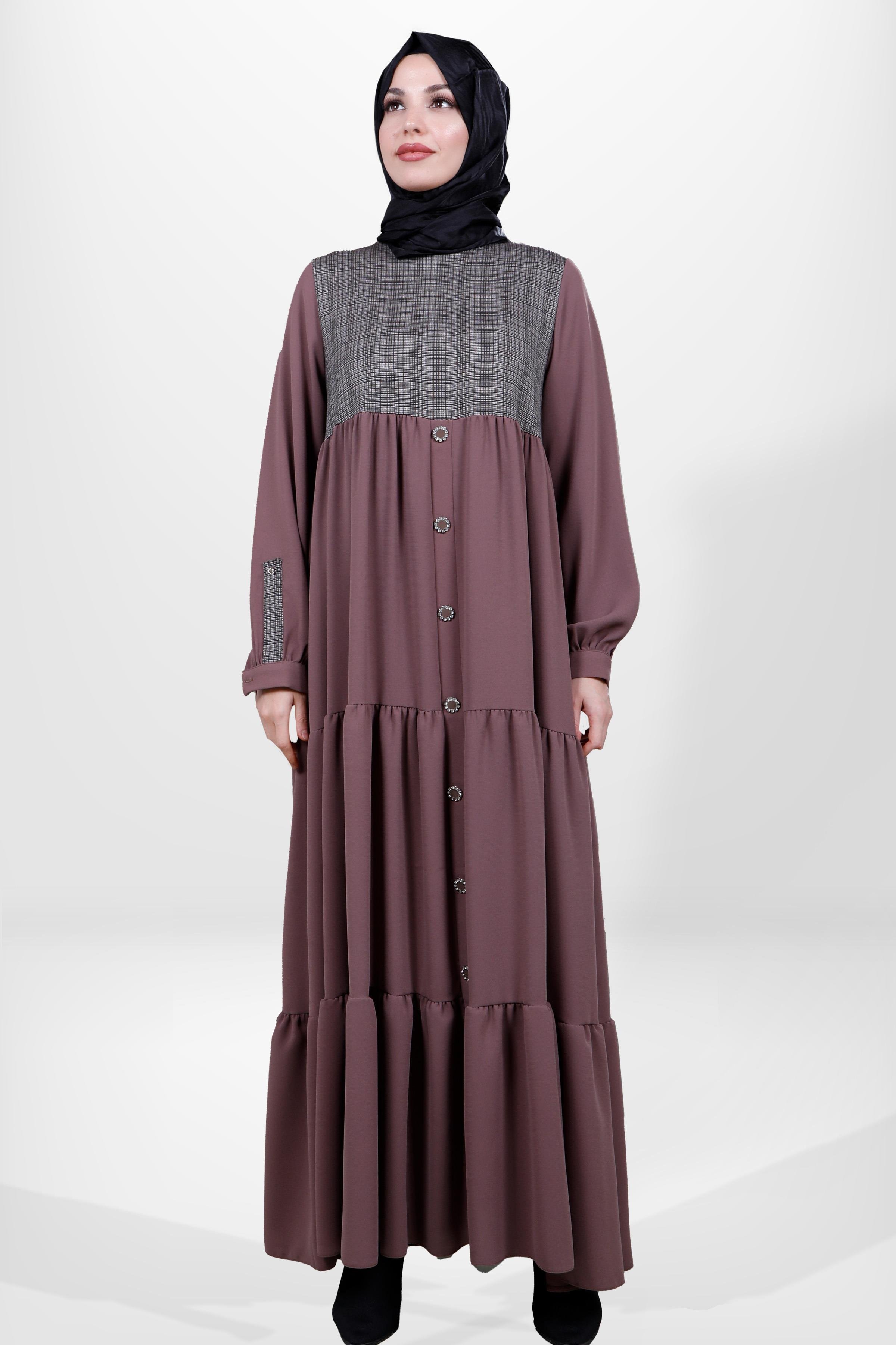 Beyza-5534 ELBİSE KAHVE KUM KREP