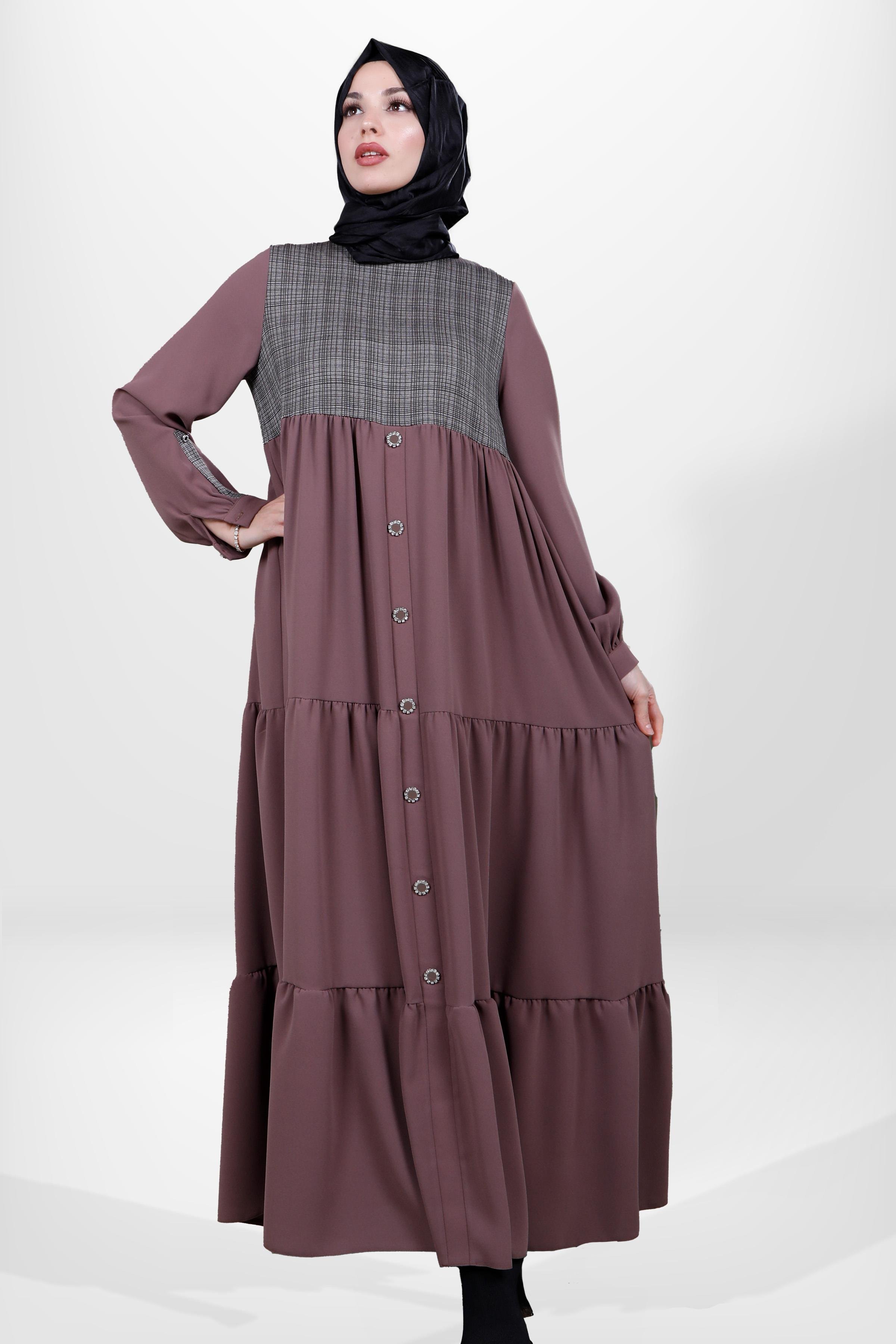 Beyza-5534 ELBİSE KAHVE KUM KREP