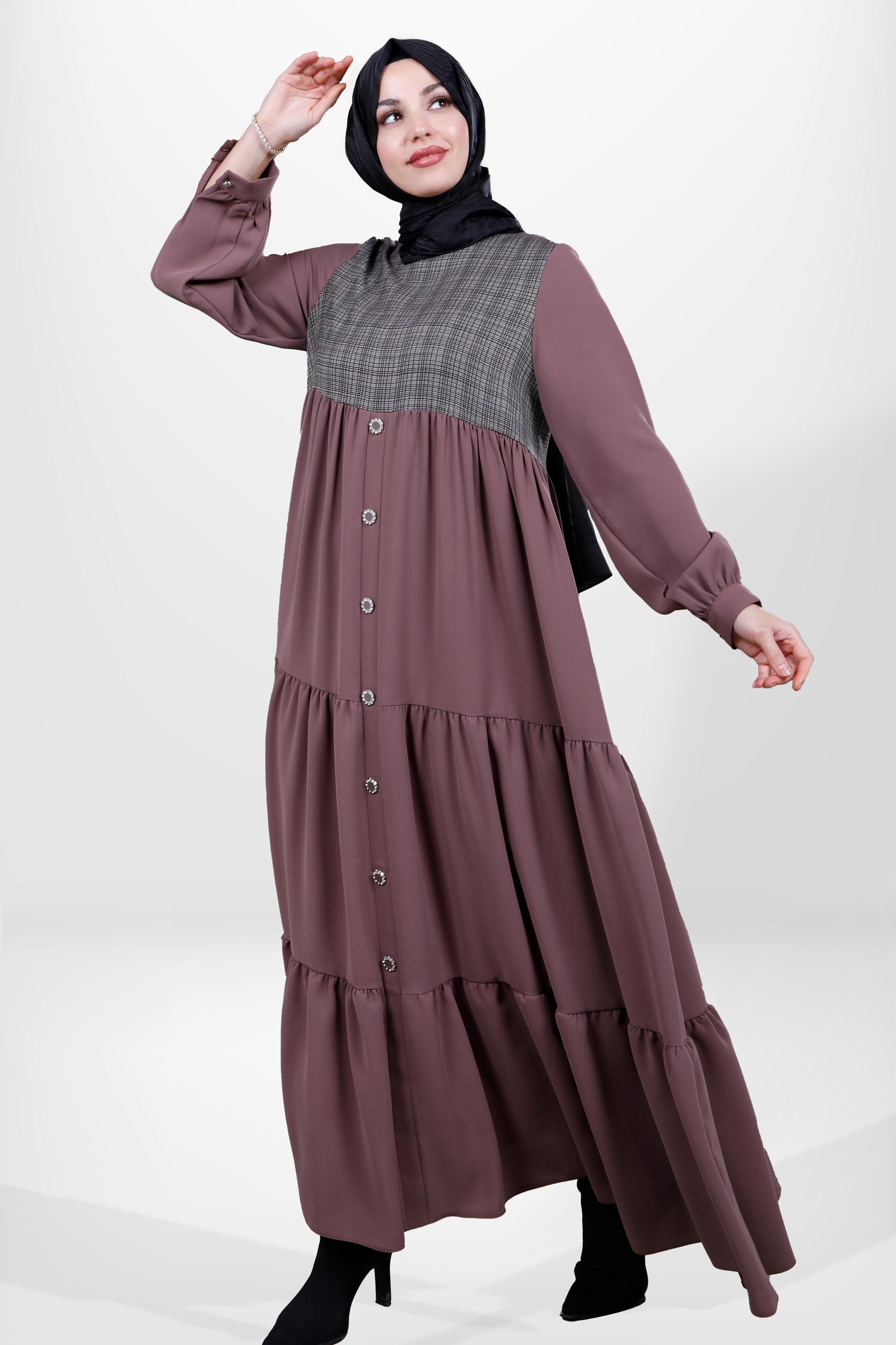 Beyza-5534 ELBİSE KAHVE KUM KREP