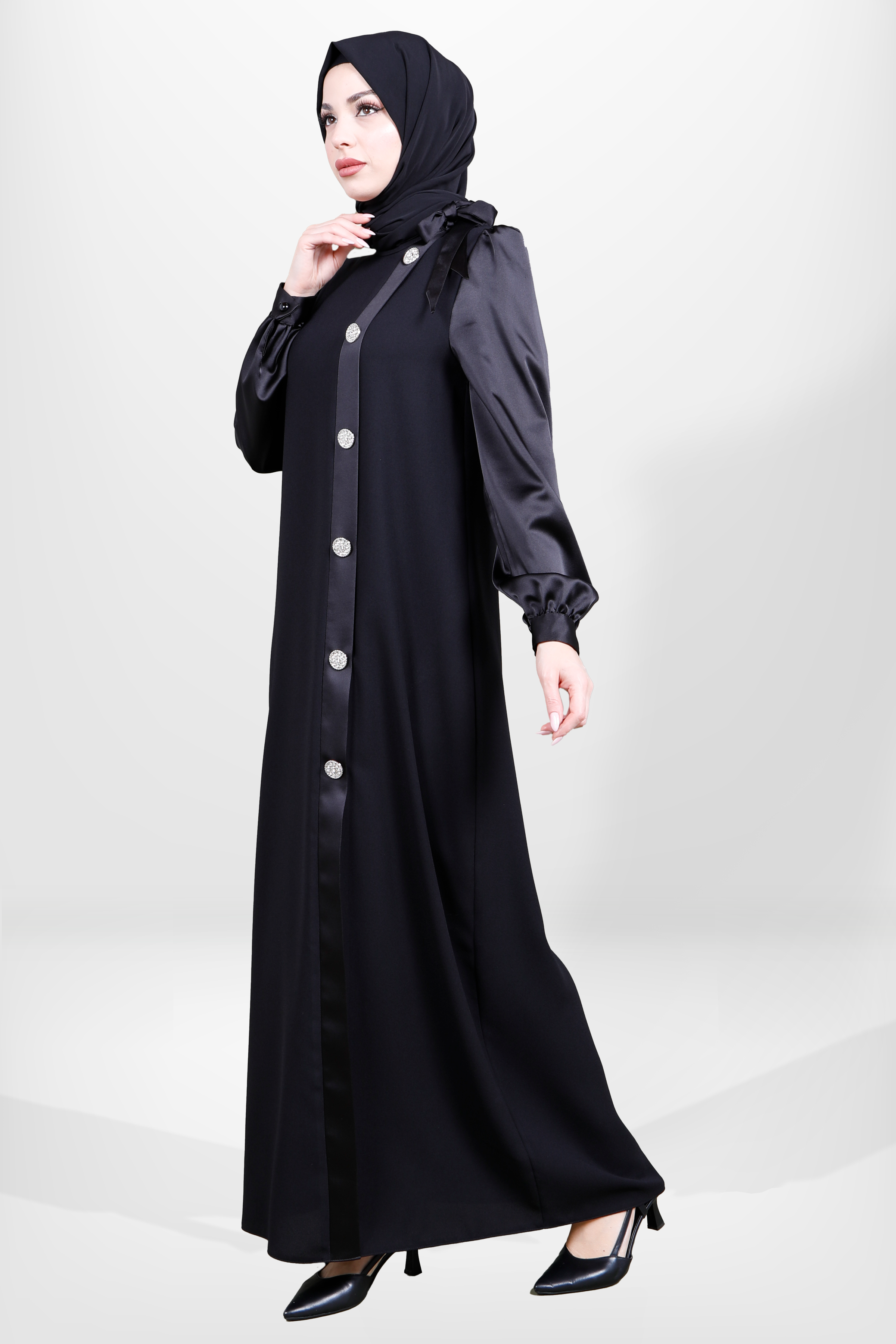 Beyza-5576 ELBİSE SATEN SİYAH