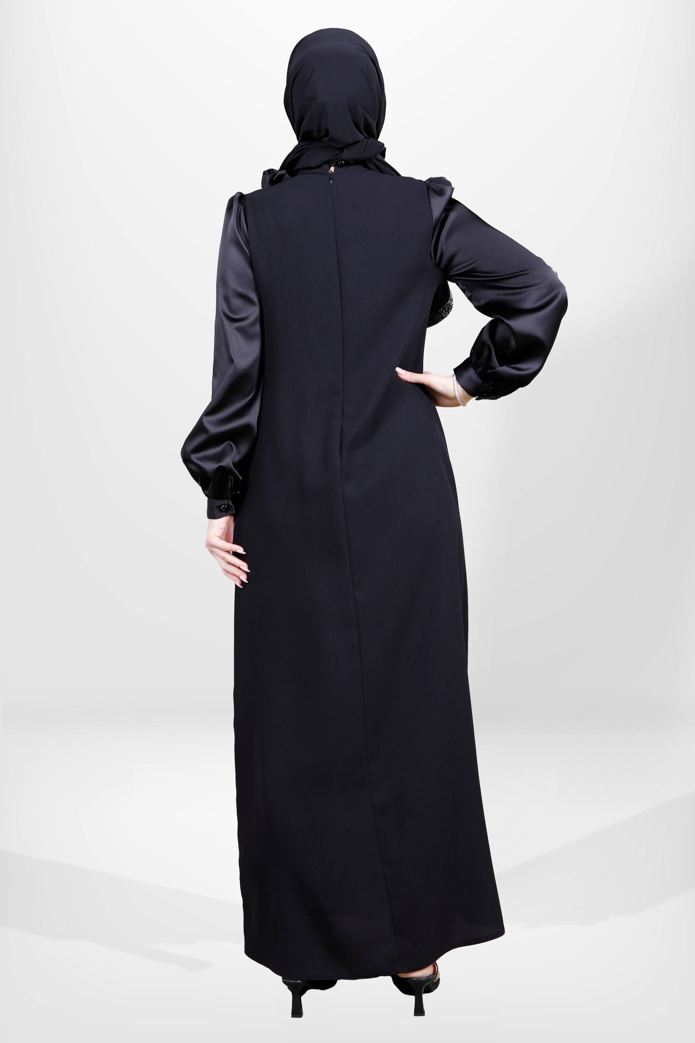 Beyza-5576 ELBİSE SATEN SİYAH