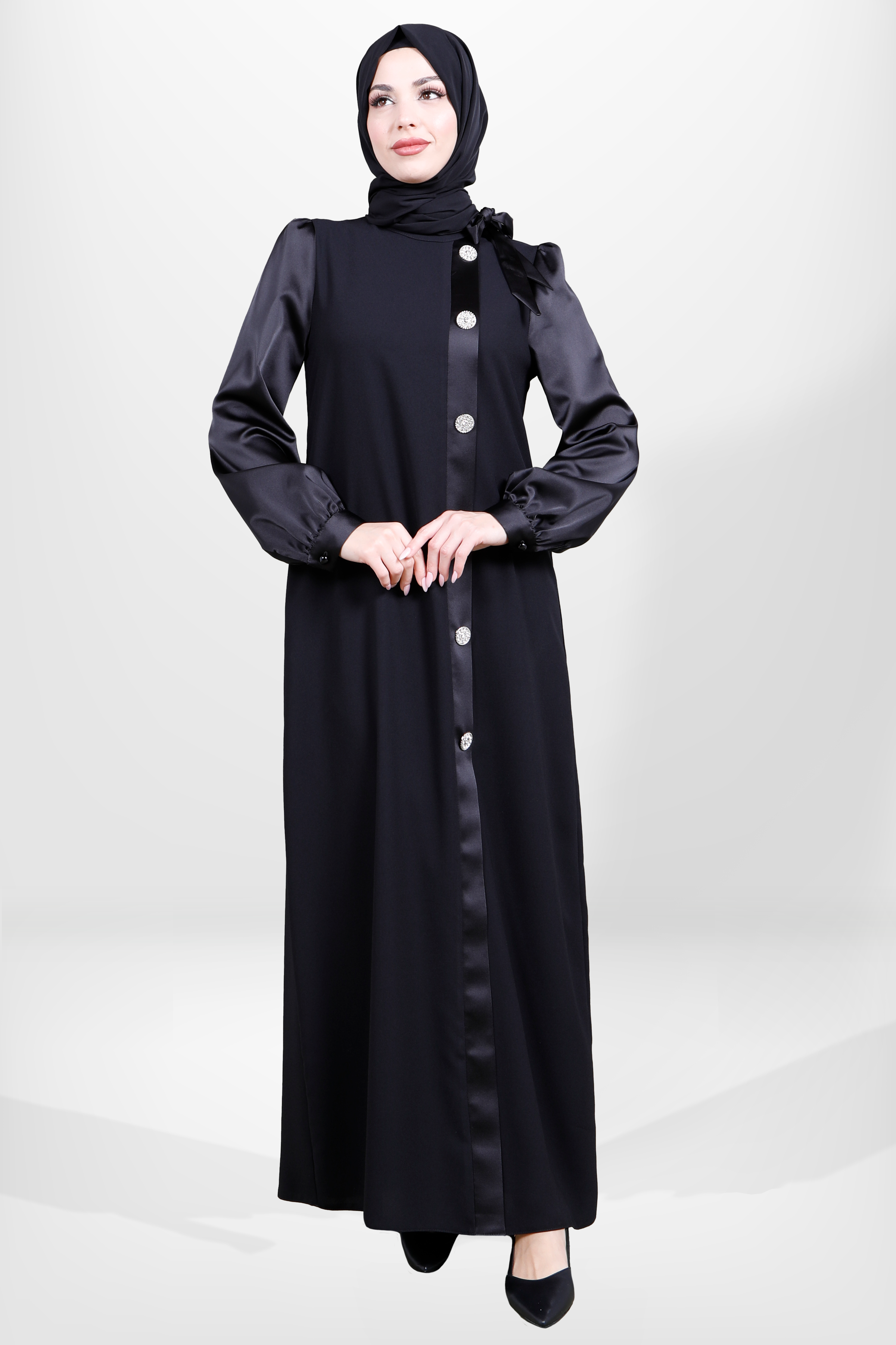 Beyza-5576 ELBİSE SATEN SİYAH