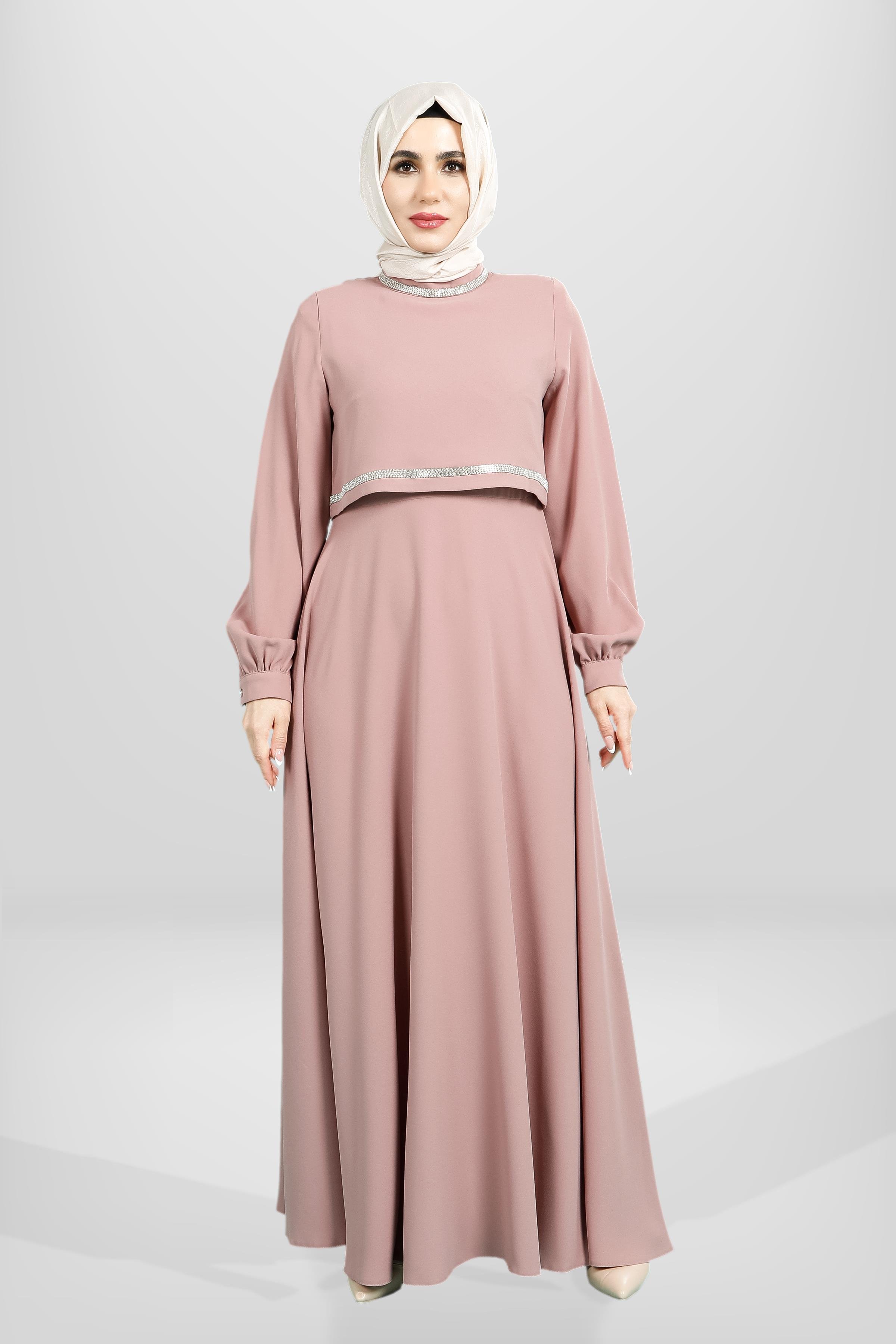 Beyza-5579 ELBİSE BOLEROLU GÜL KURUSU