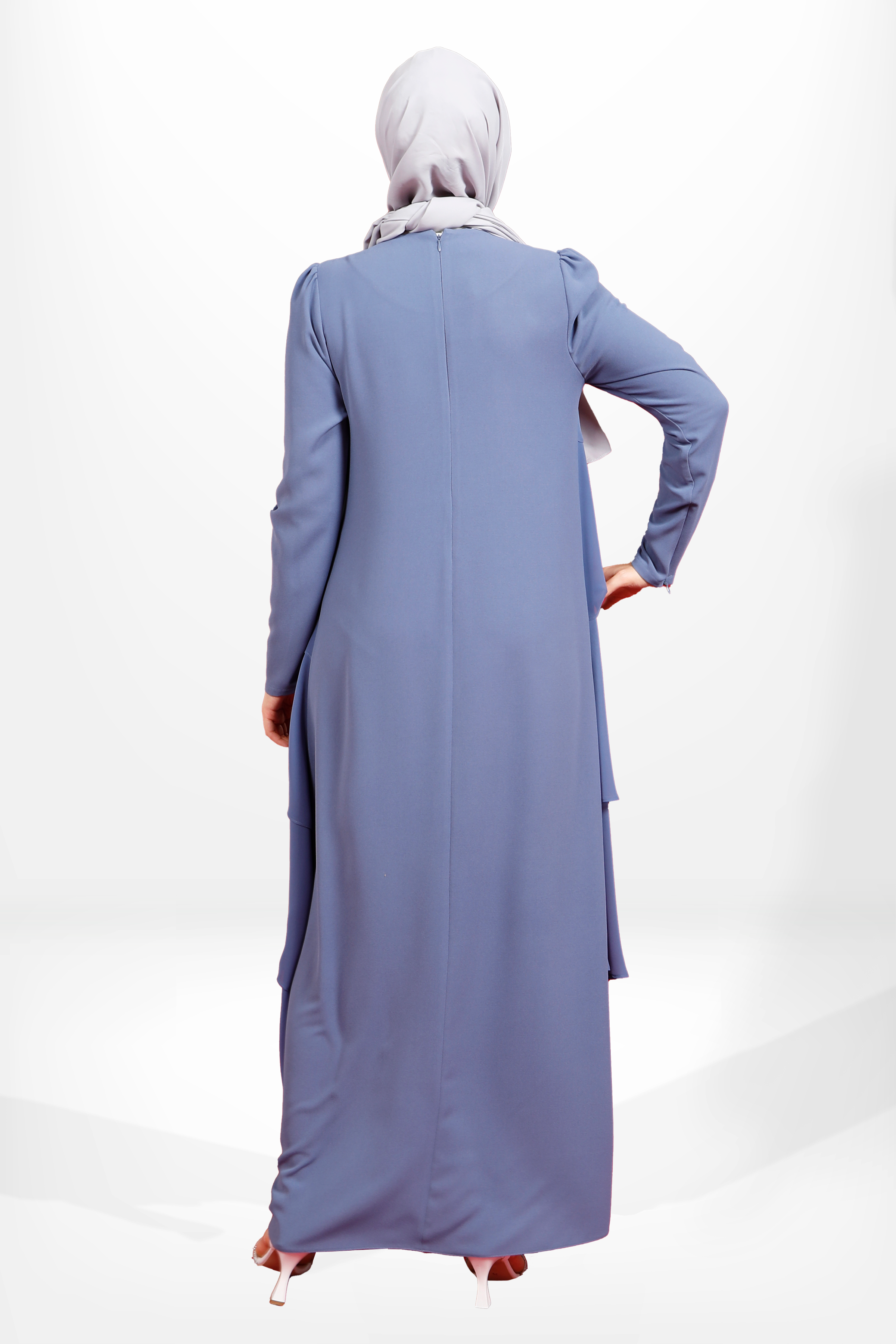 Beyza-5589 ELBİSE VOLANLI İNDİGO