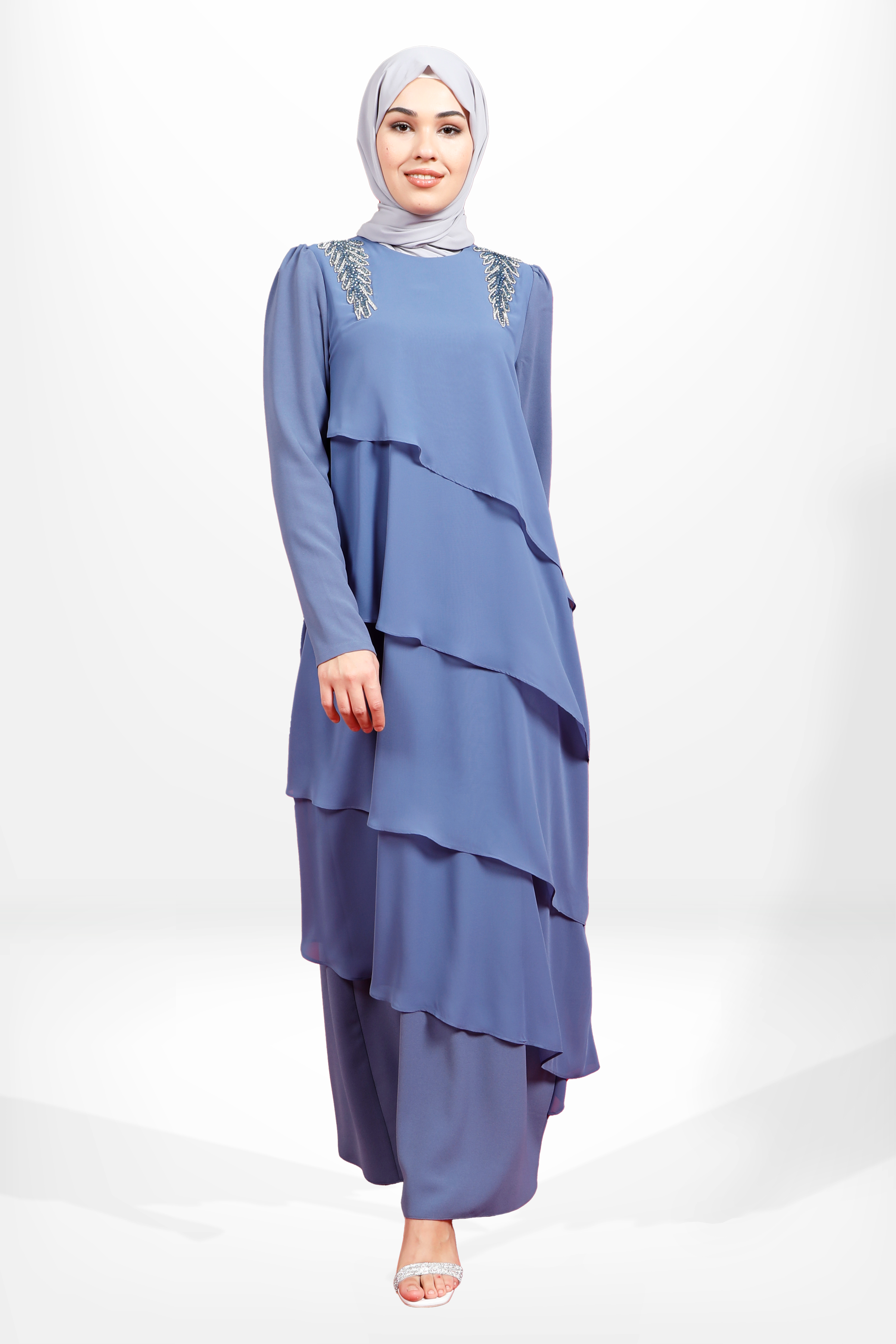 Beyza-5589 ELBİSE VOLANLI İNDİGO