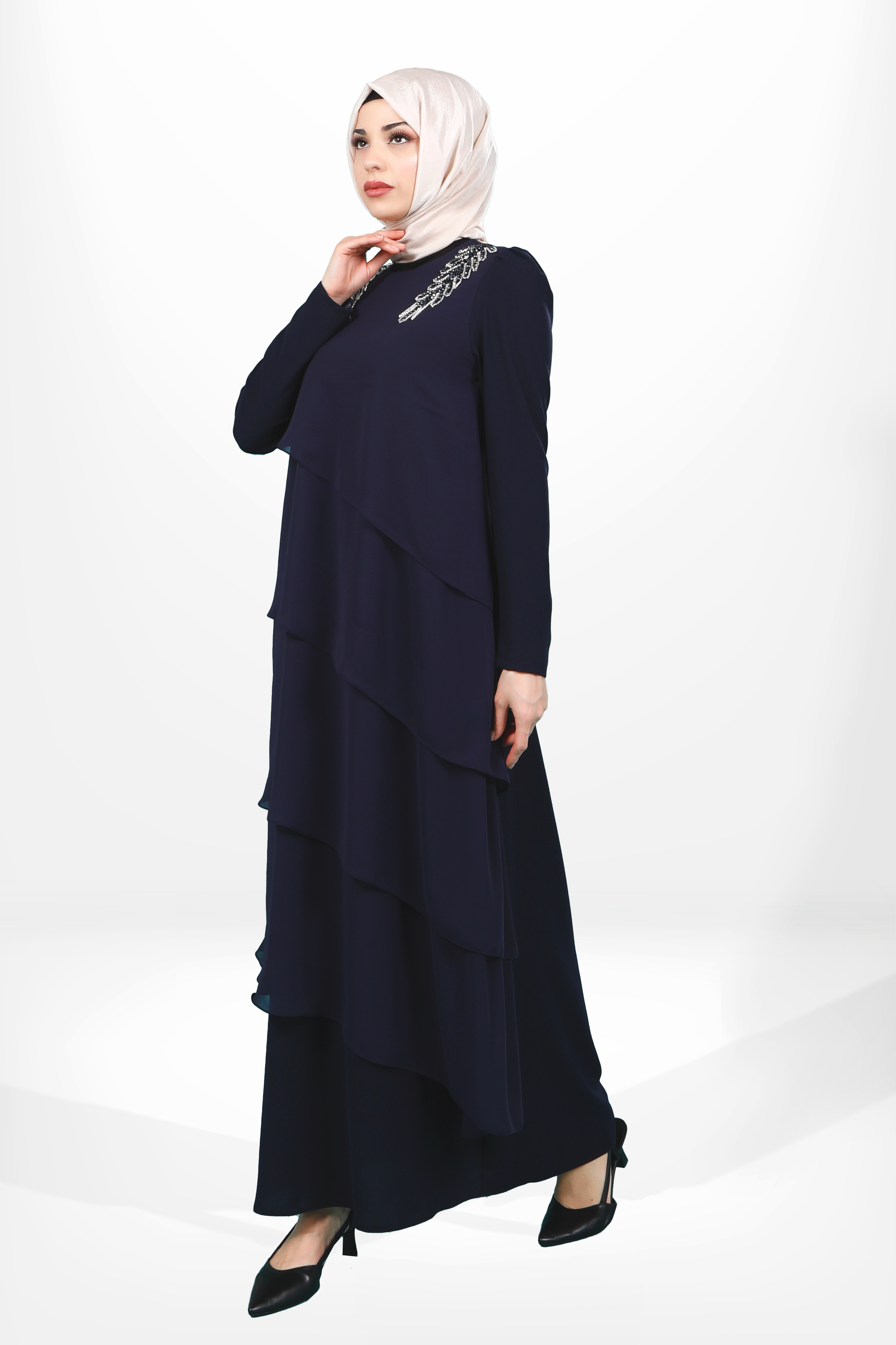 Beyza-5589 ELBİSE VOLANLI LACİVERT
