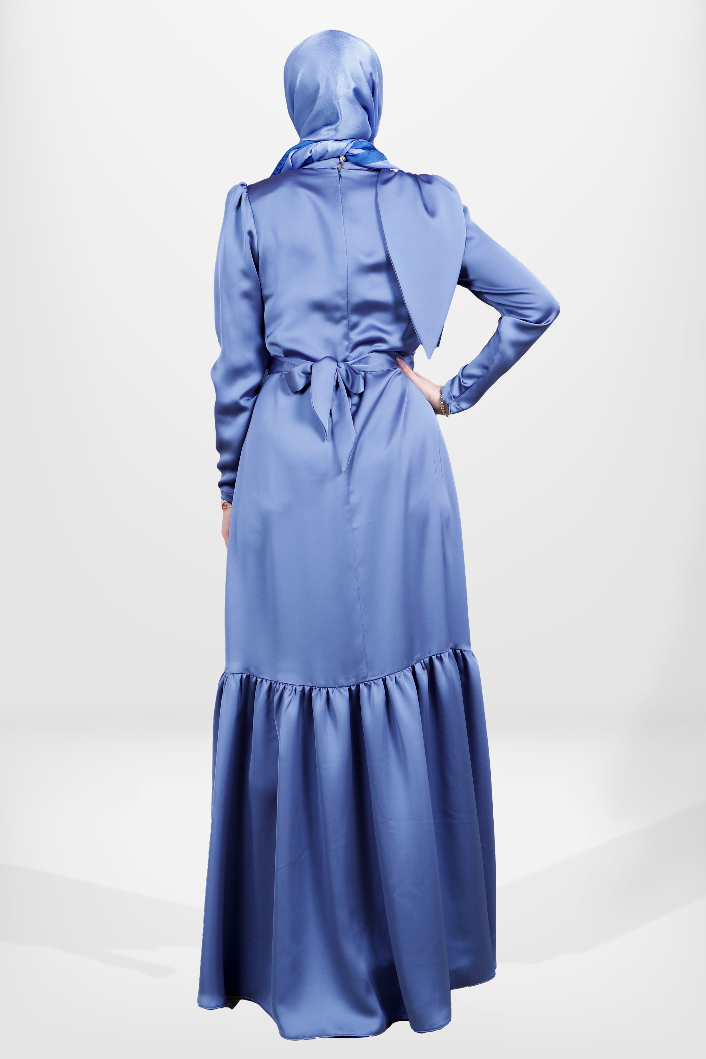 Beyza-5591 ELBİSE SATEN İNDİGO