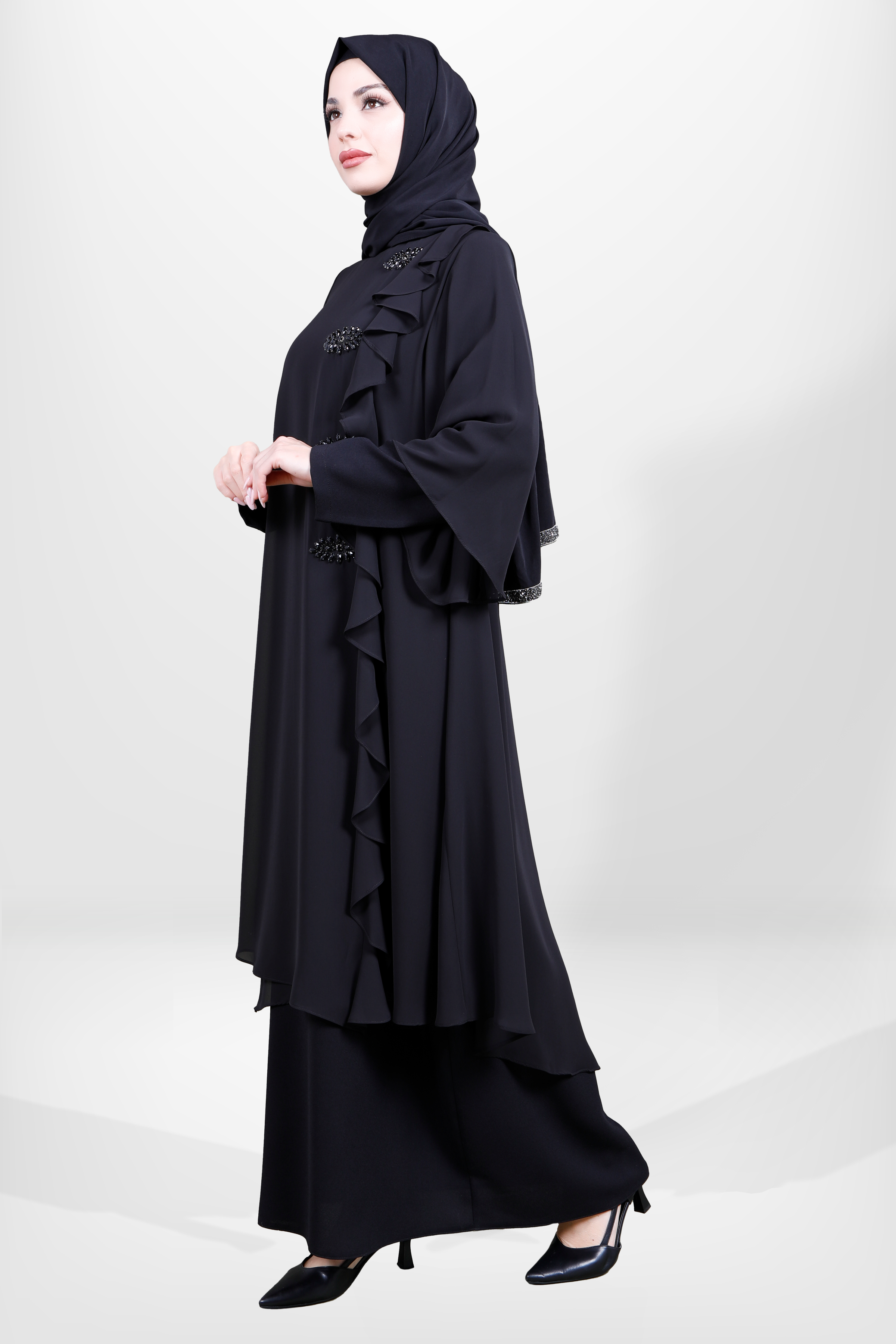 Beyza-5593 ELBİSE TAŞLI SİYAH