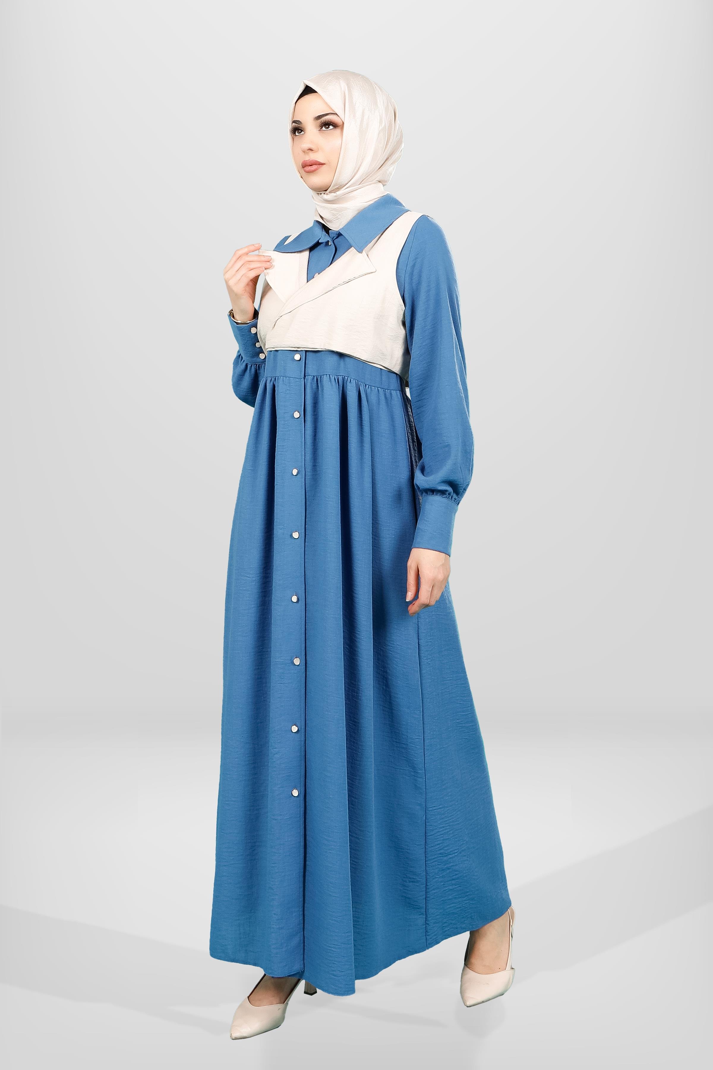 Markasız-5596 ELBİSE SAKS MAVİSİ