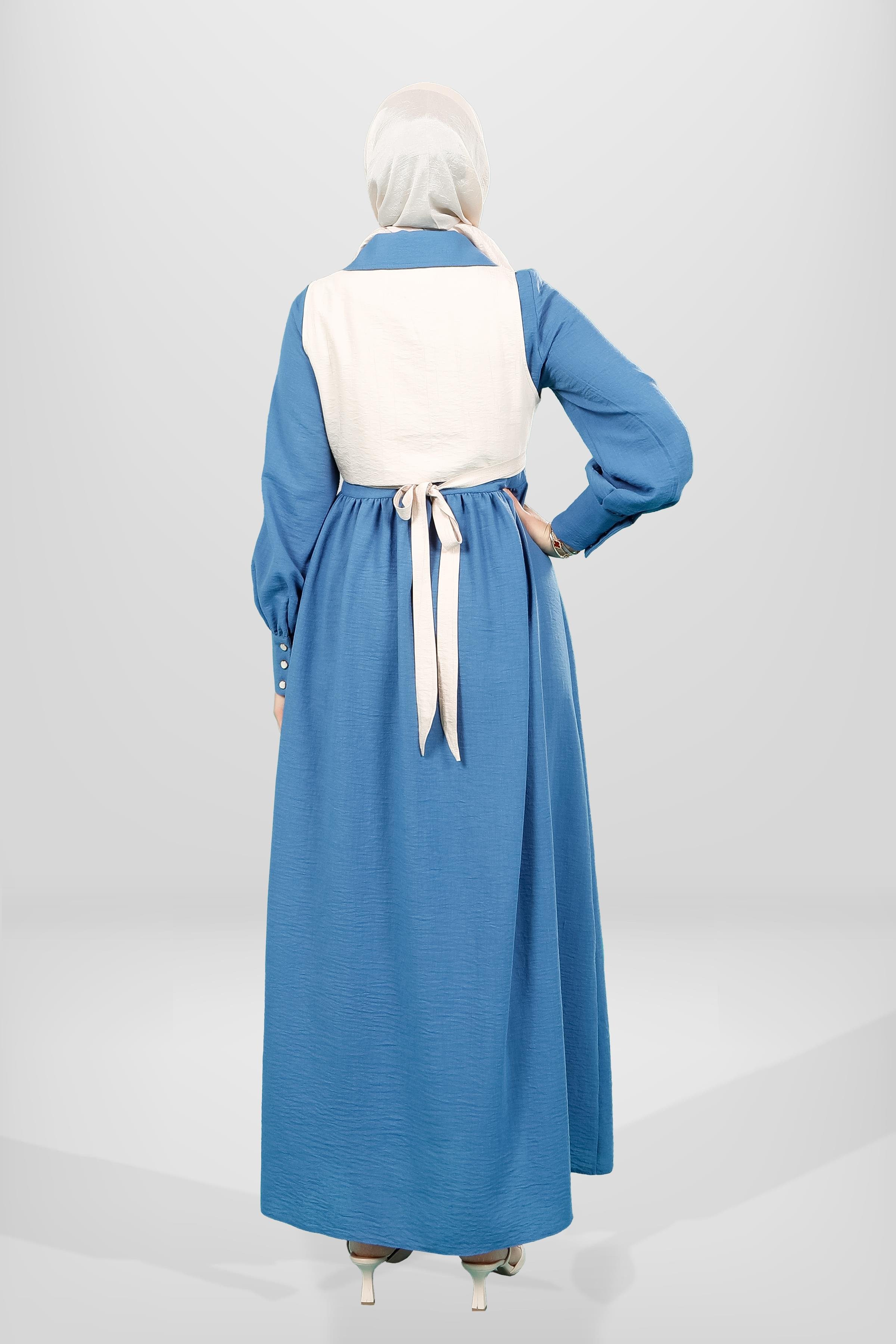 Markasız-5596 ELBİSE SAKS MAVİSİ