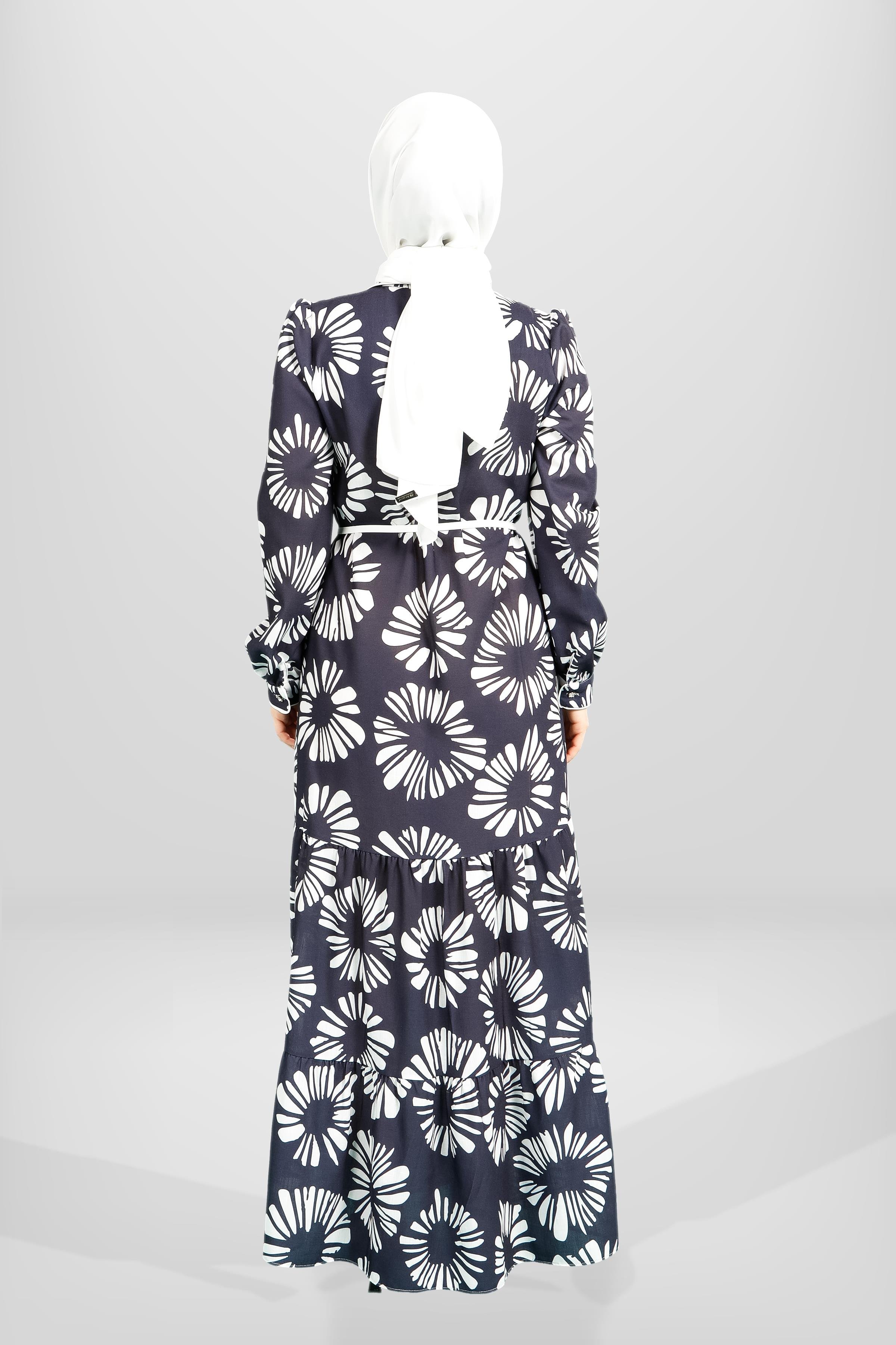 Beyza-5604 ELBİSE DESENLİ SAKS MAVİSİ