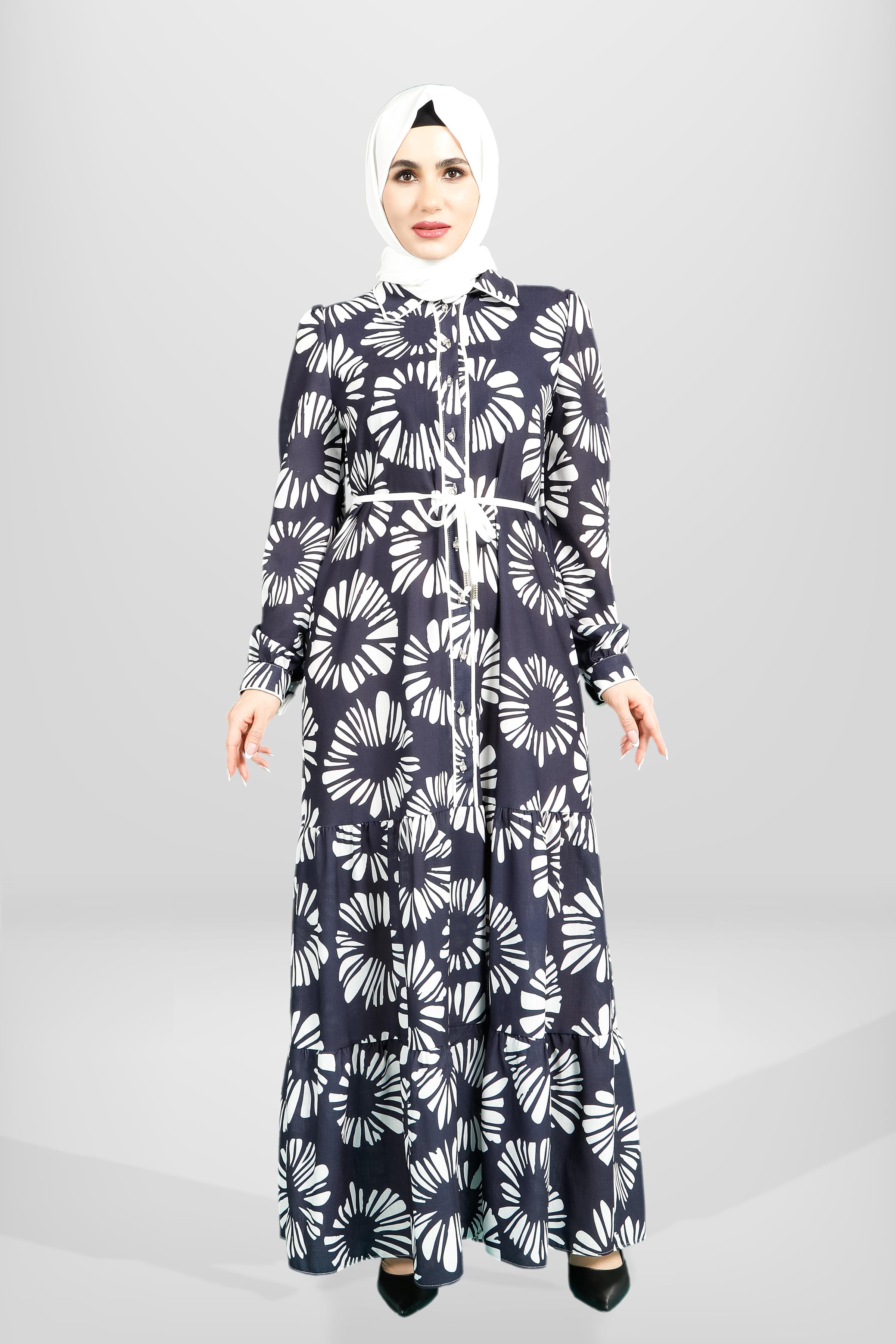 Beyza-5604 ELBİSE DESENLİ SAKS MAVİSİ