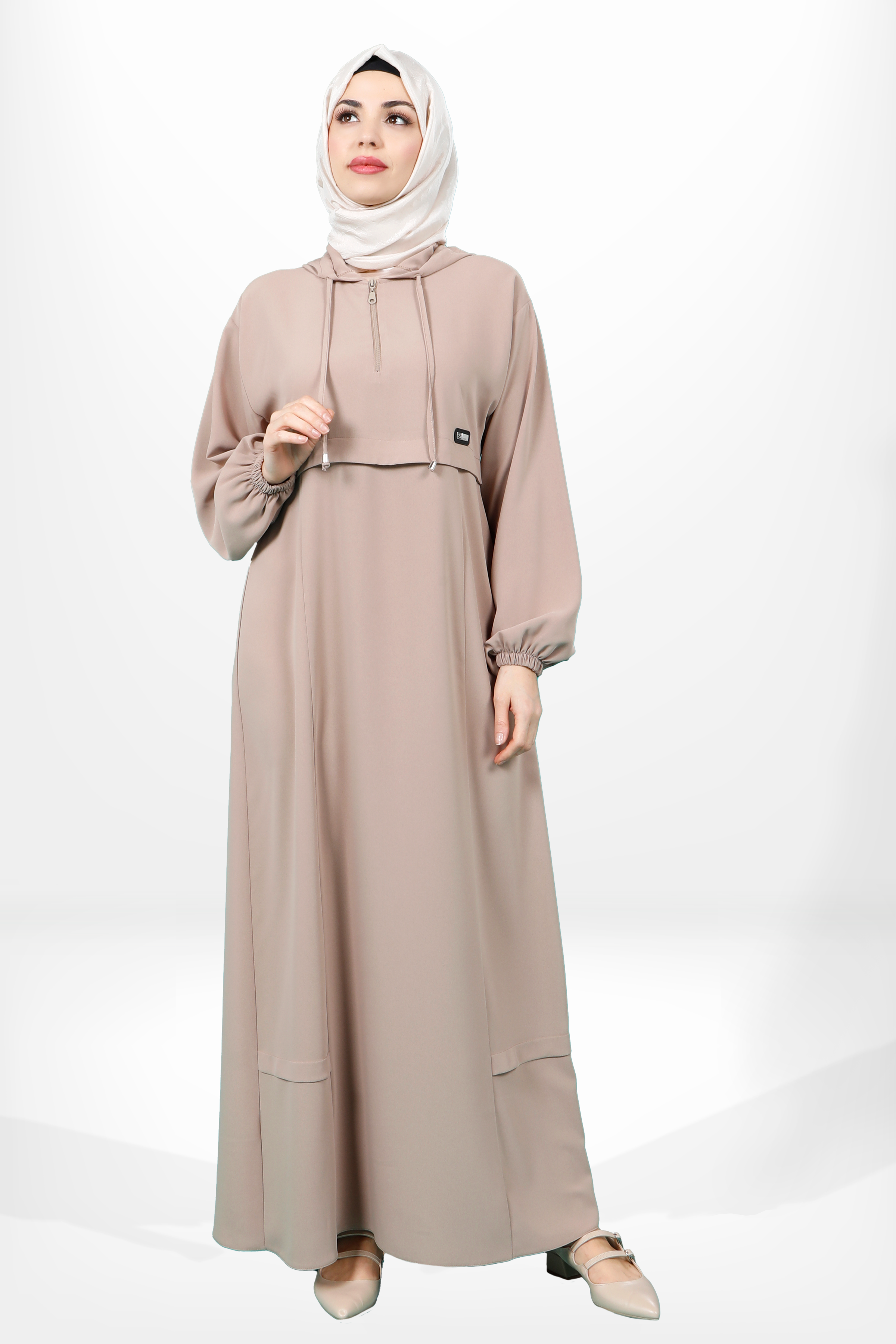 Beyza-5621 ELBİSE KAPŞONLU K.BEJ