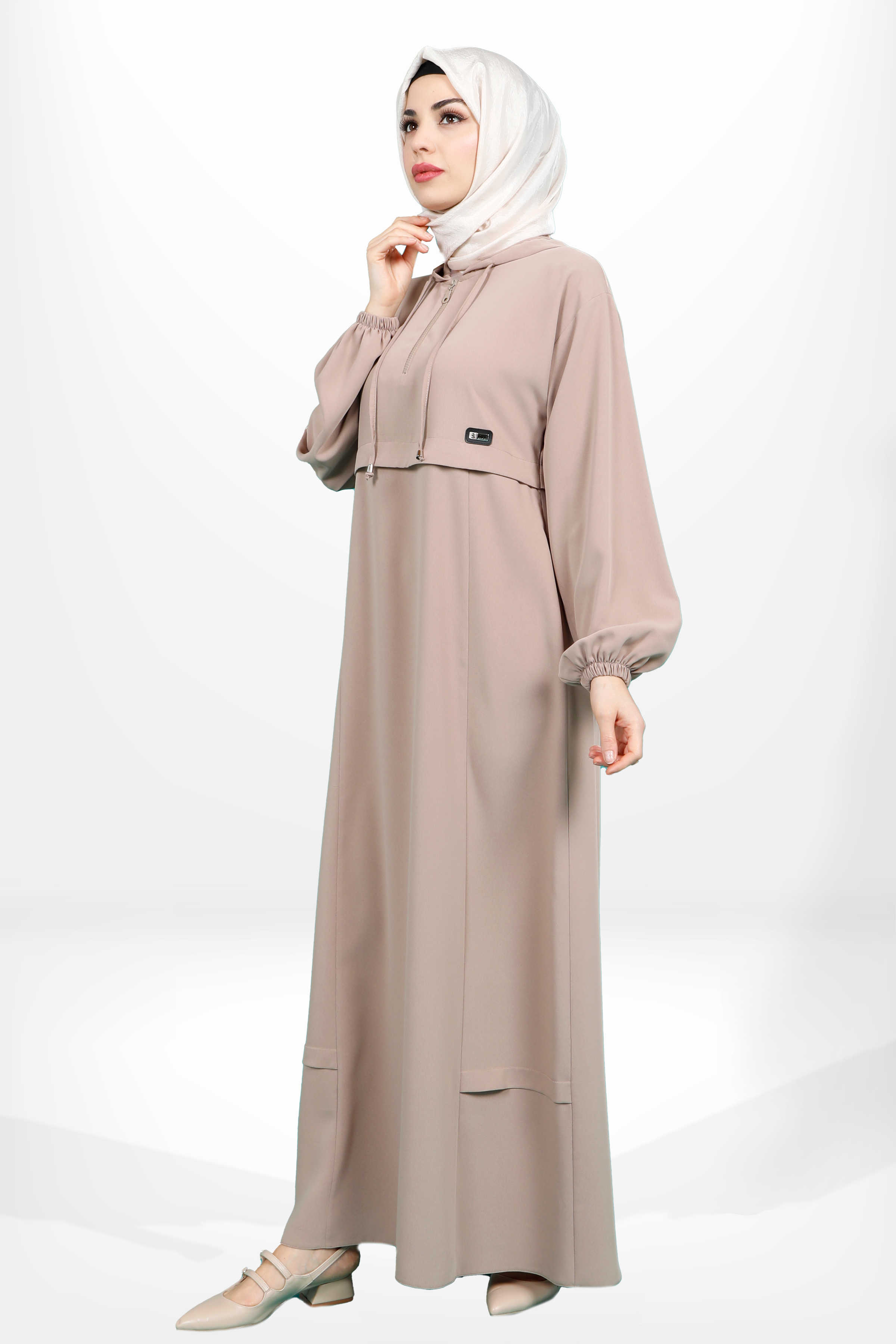 Beyza-5621 ELBİSE KAPŞONLU K.BEJ