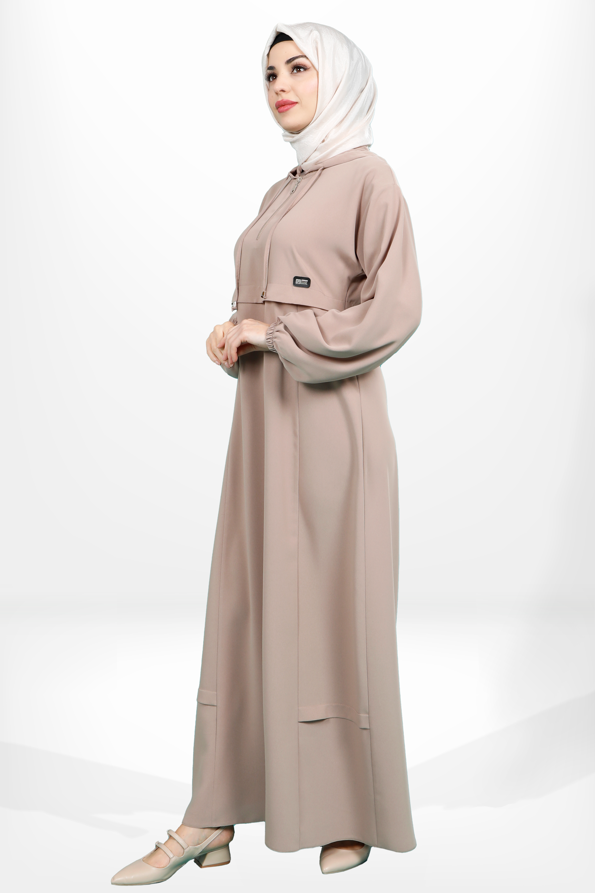 Beyza-5621 ELBİSE KAPŞONLU K.BEJ