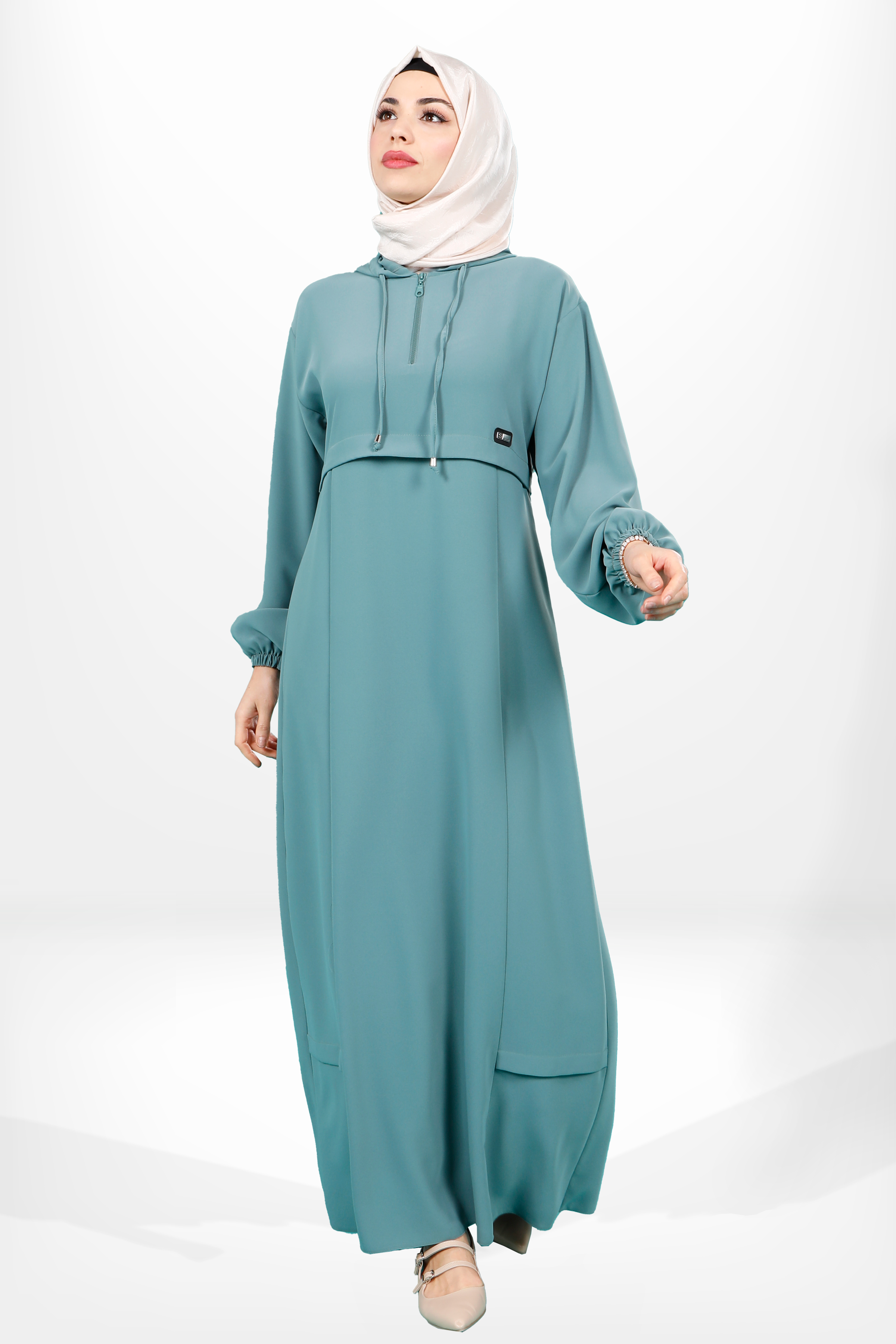 Beyza-5621 ELBİSE KAPŞONLU MİNT