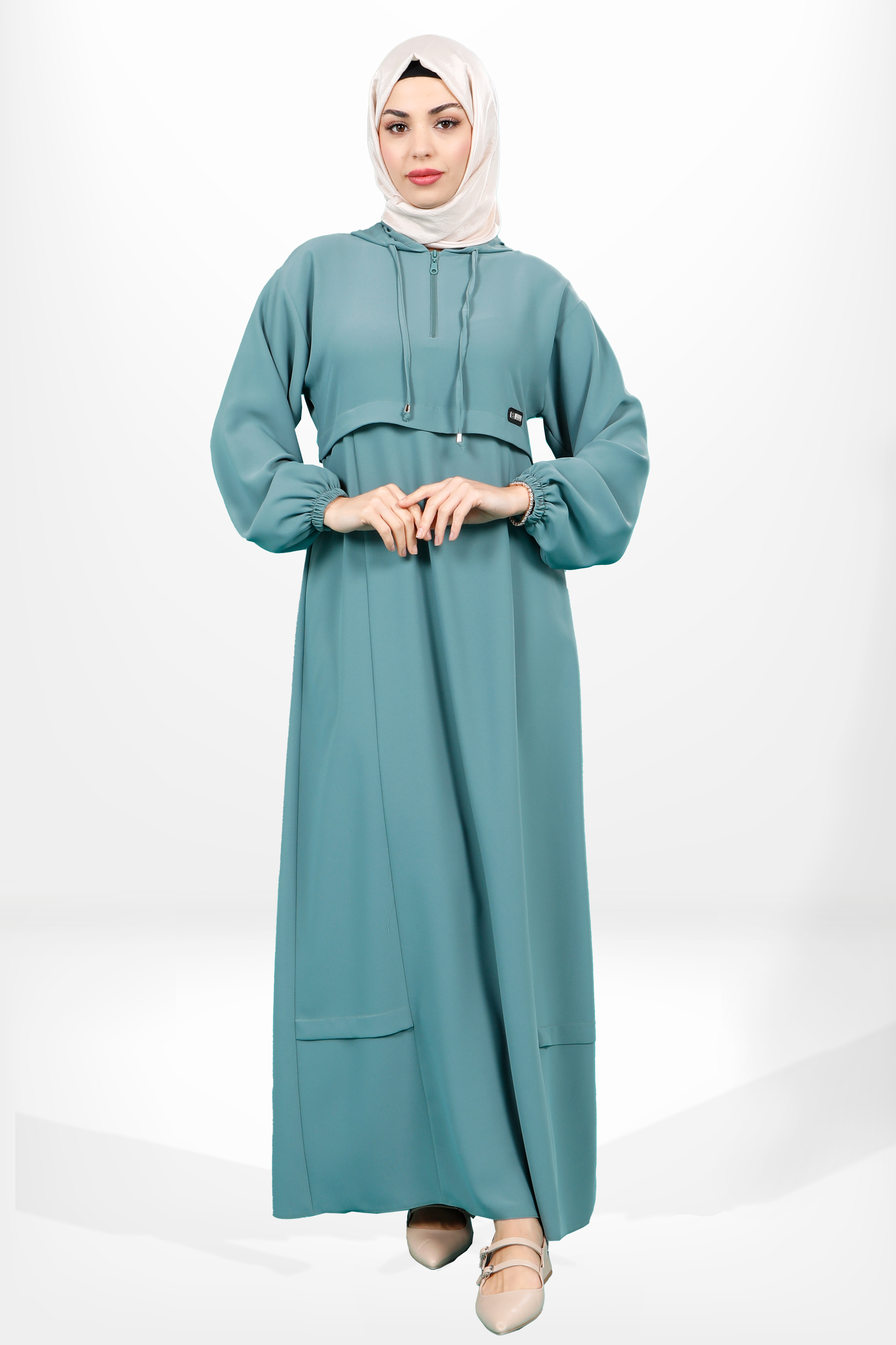 Beyza-5621 ELBİSE KAPŞONLU MİNT