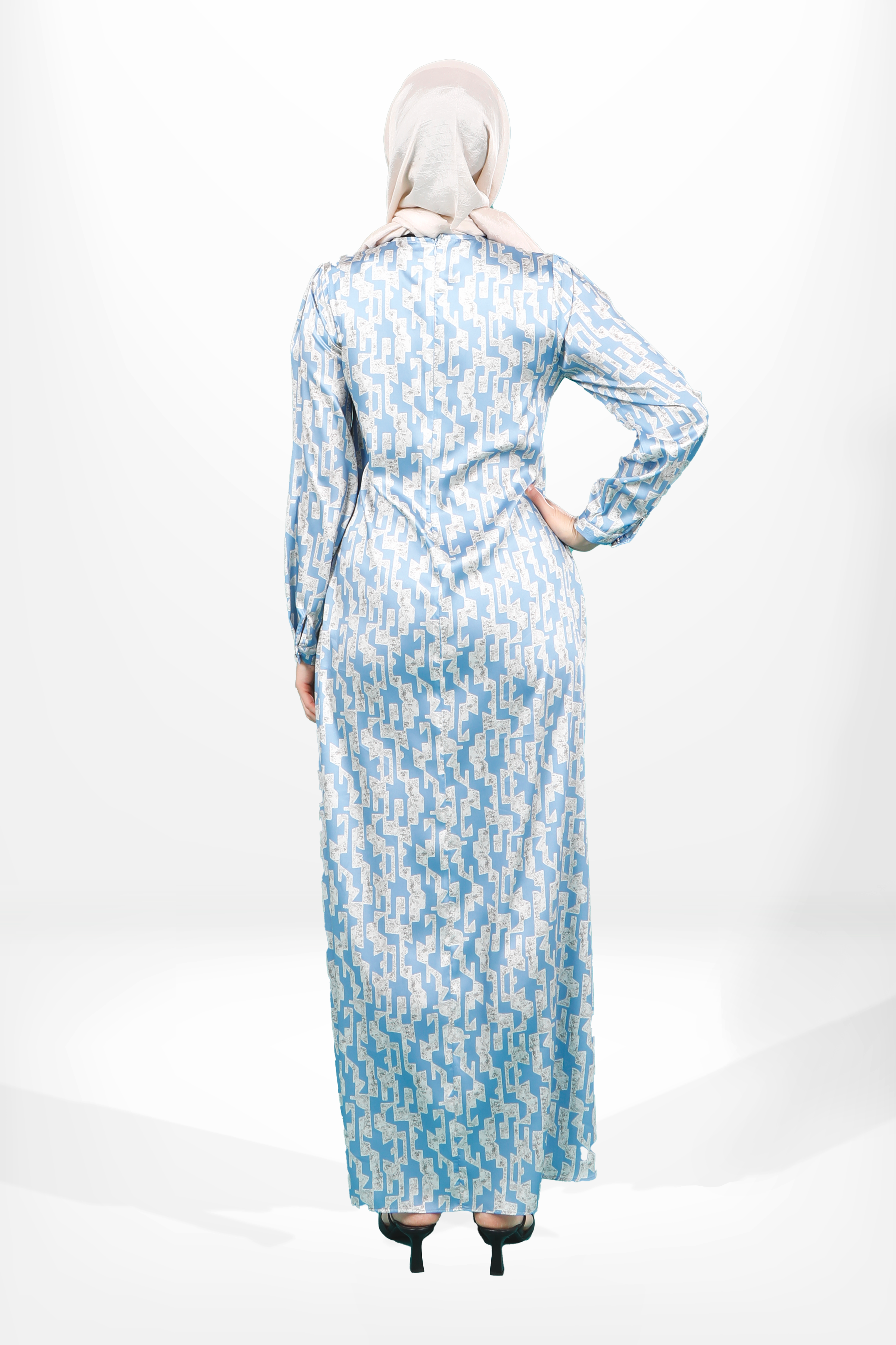 SheFA-5626 ELBİSE KARELİ MAVİ