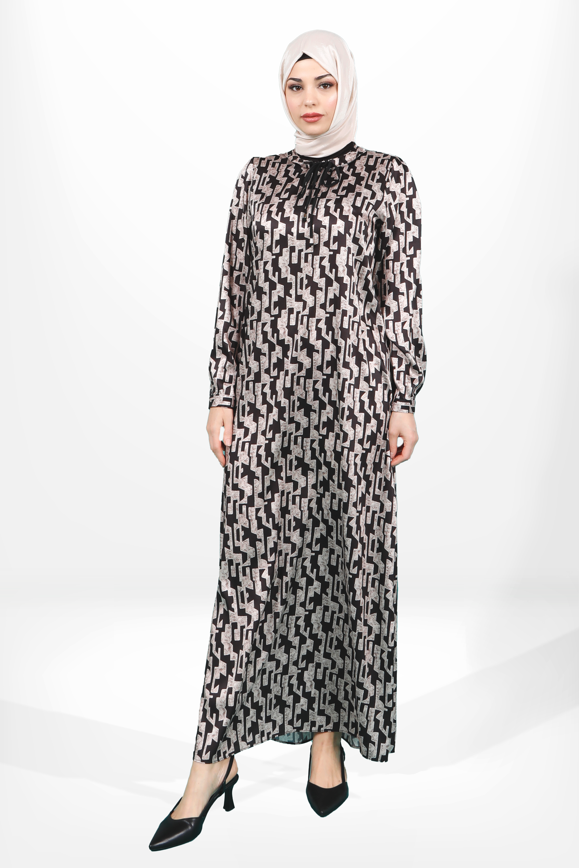 SheFA-5626 ELBİSE KARELİ SİYAH