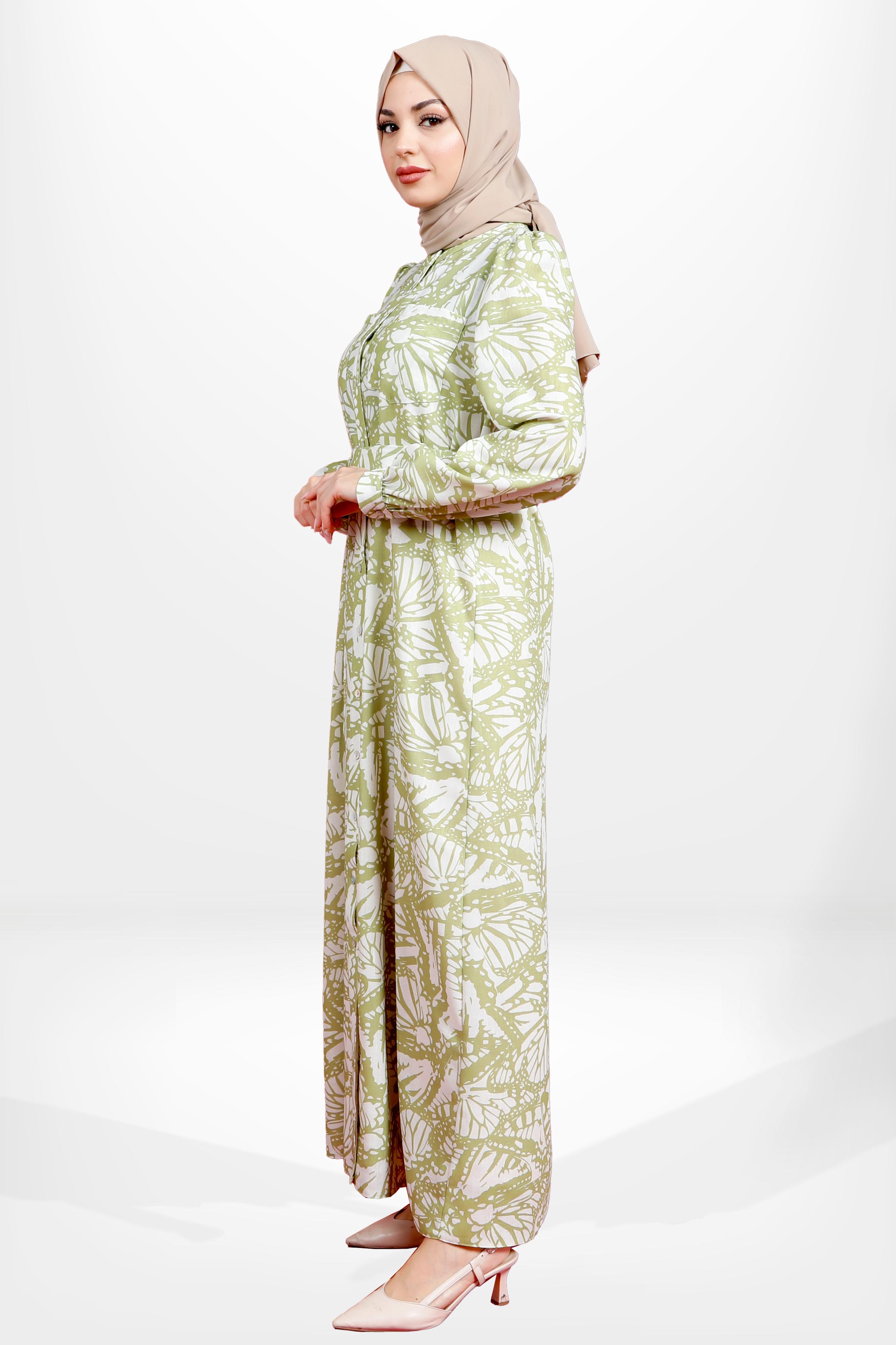 Beyza-5633 ELBİSE GÖMLEK YAĞ YEŞİLİ