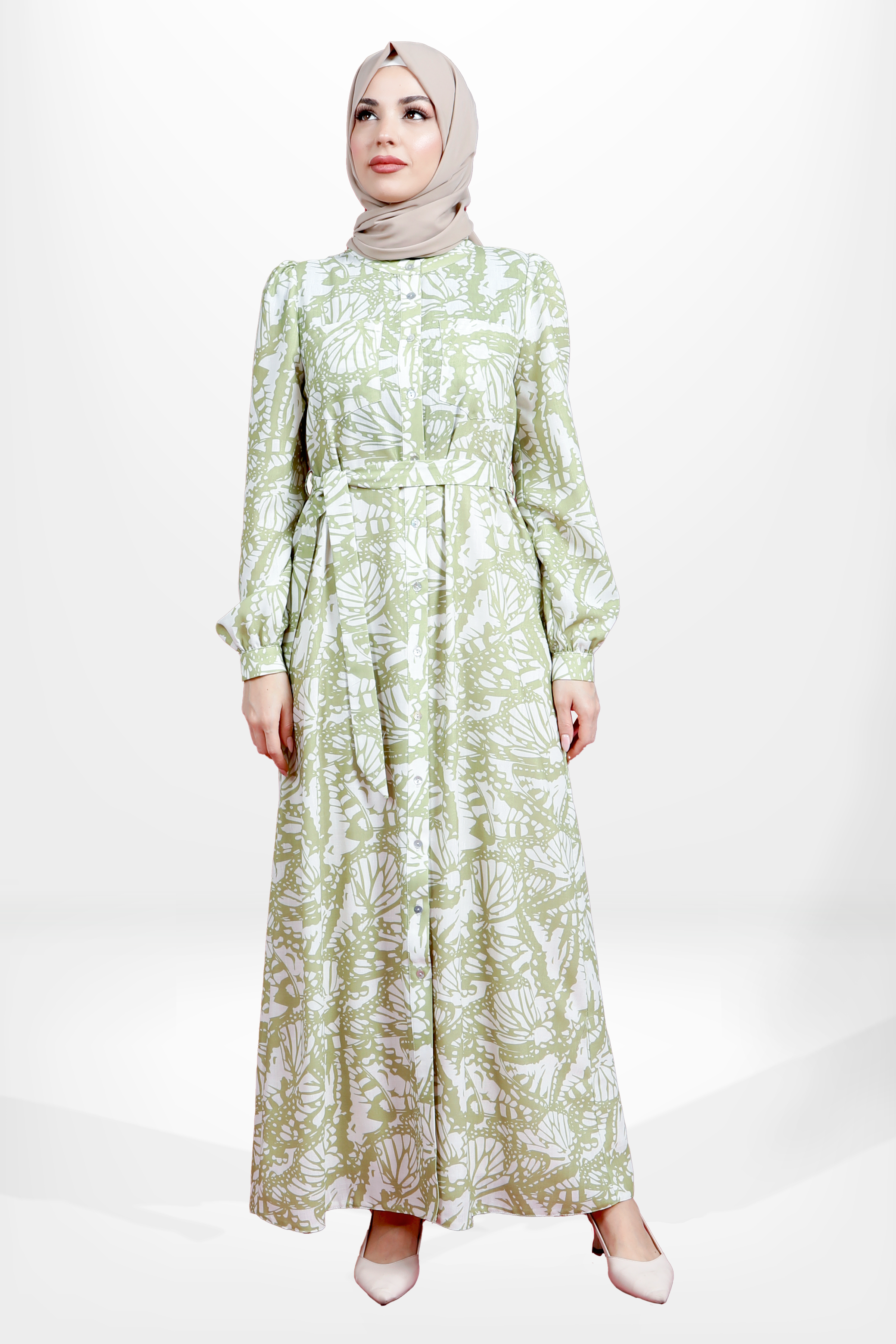 Beyza-5633 ELBİSE GÖMLEK YAĞ YEŞİLİ