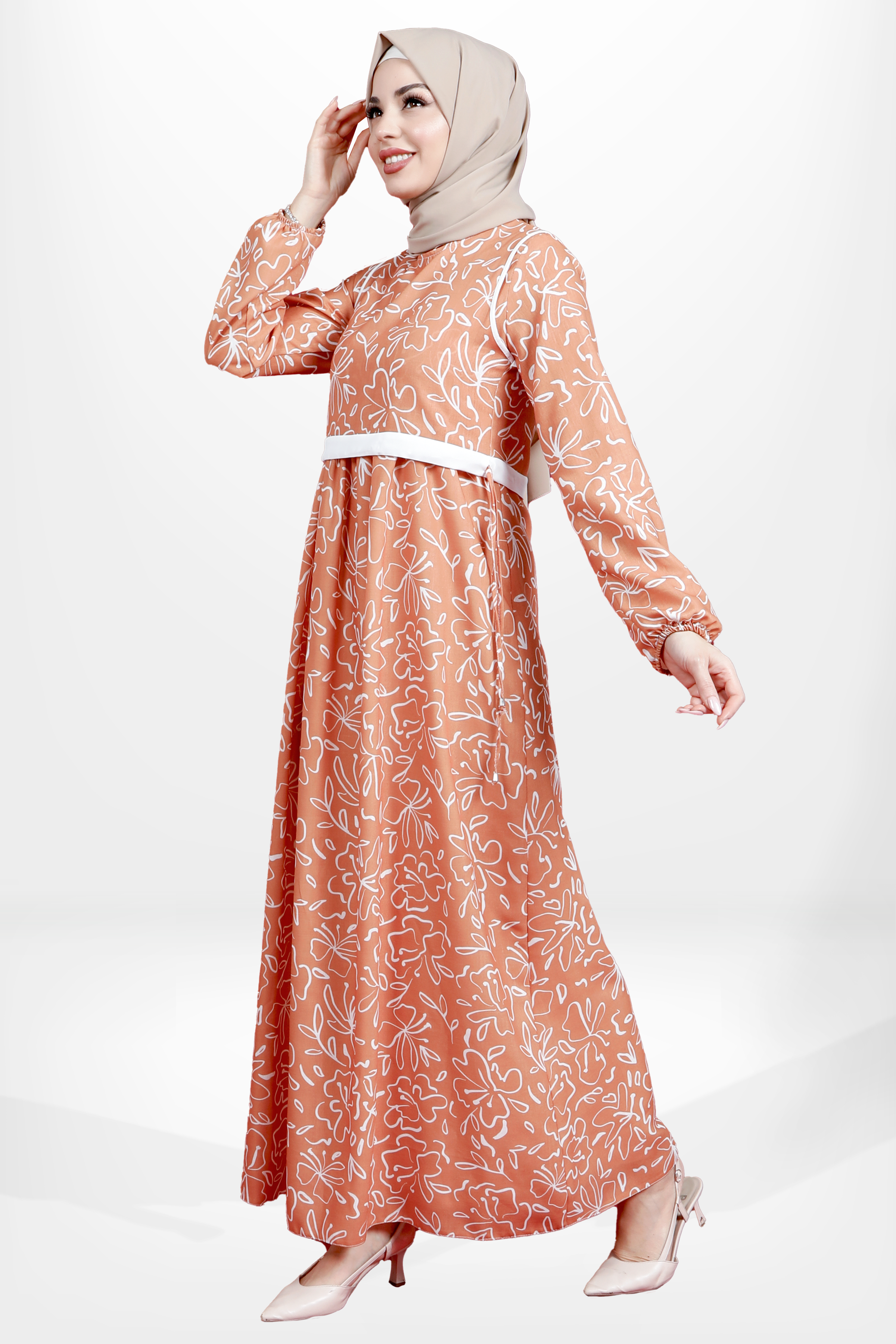 Beyza-5638 ELBİSE DESENLİ ORANJ