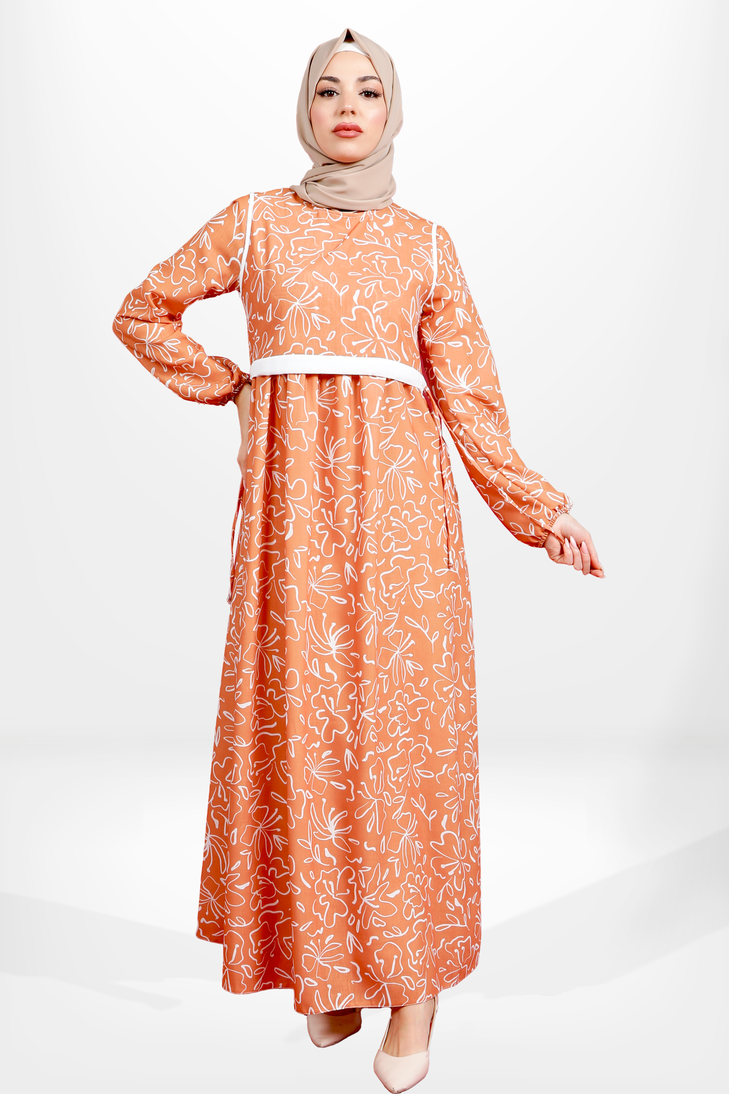 Beyza-5638 ELBİSE DESENLİ ORANJ