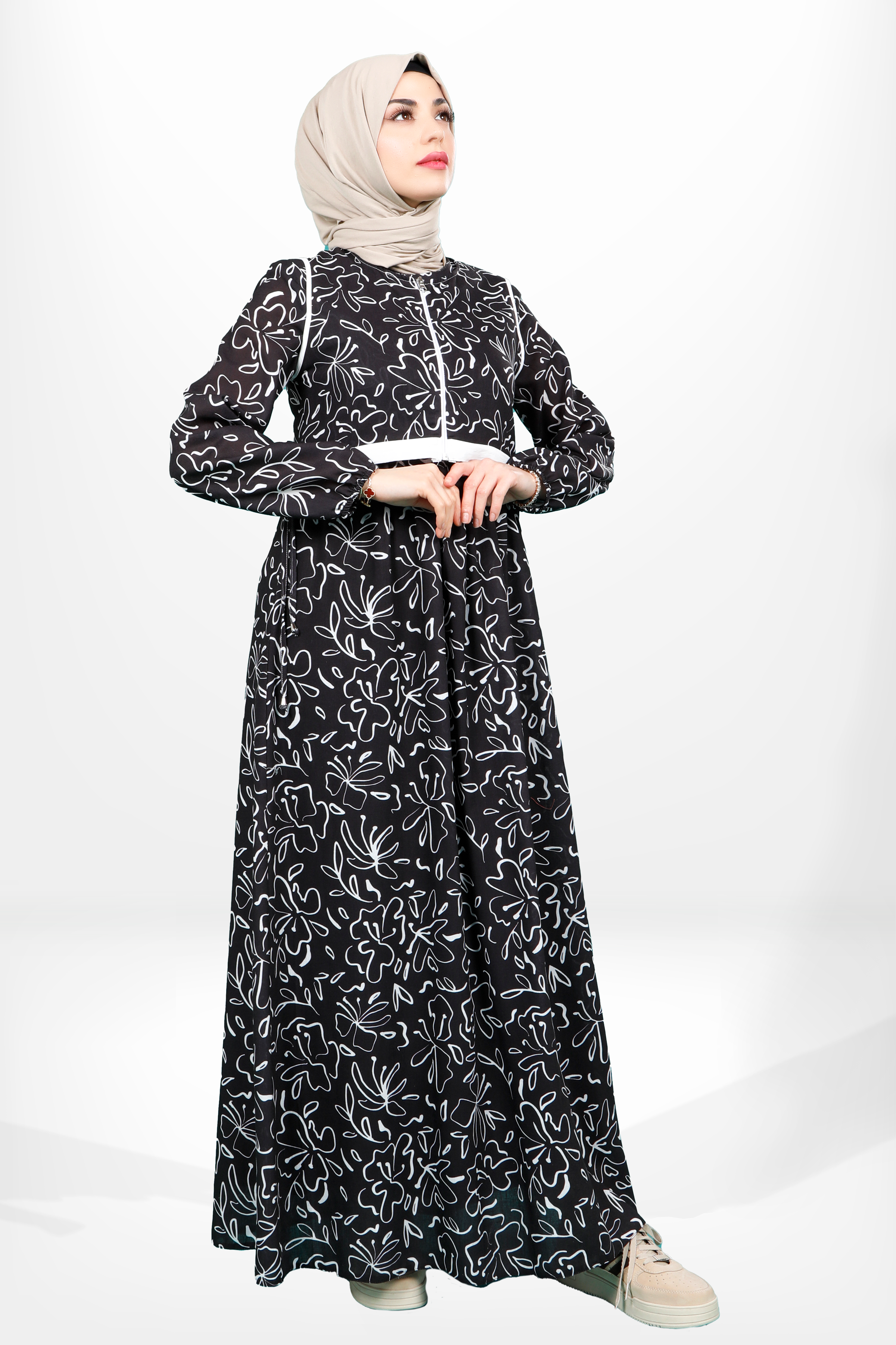 Beyza-5638 ELBİSE DESENLİ SİYAH