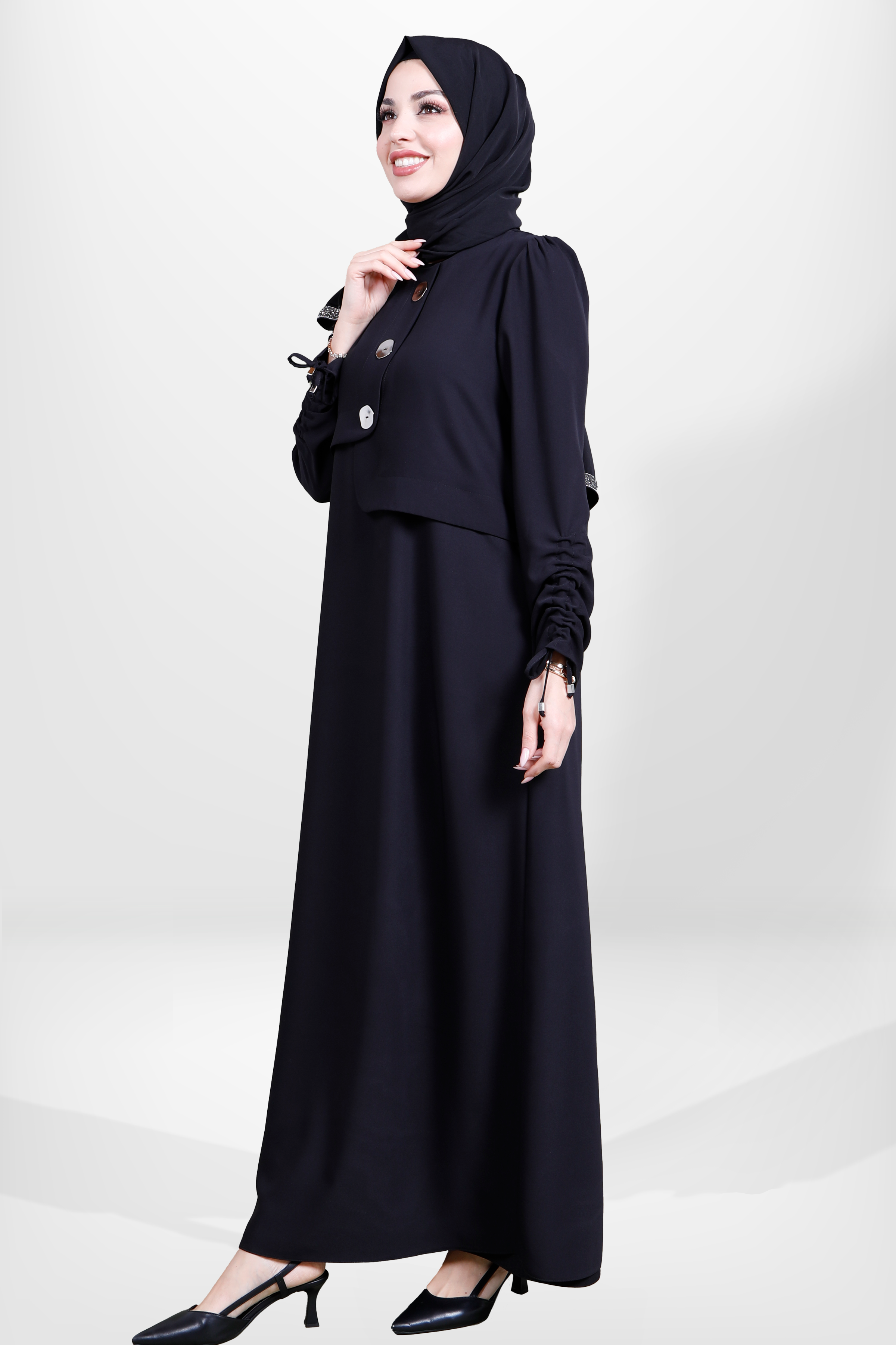 Beyza-5649 ELBİSE KOLU BÜZGÜLÜ SİYAH