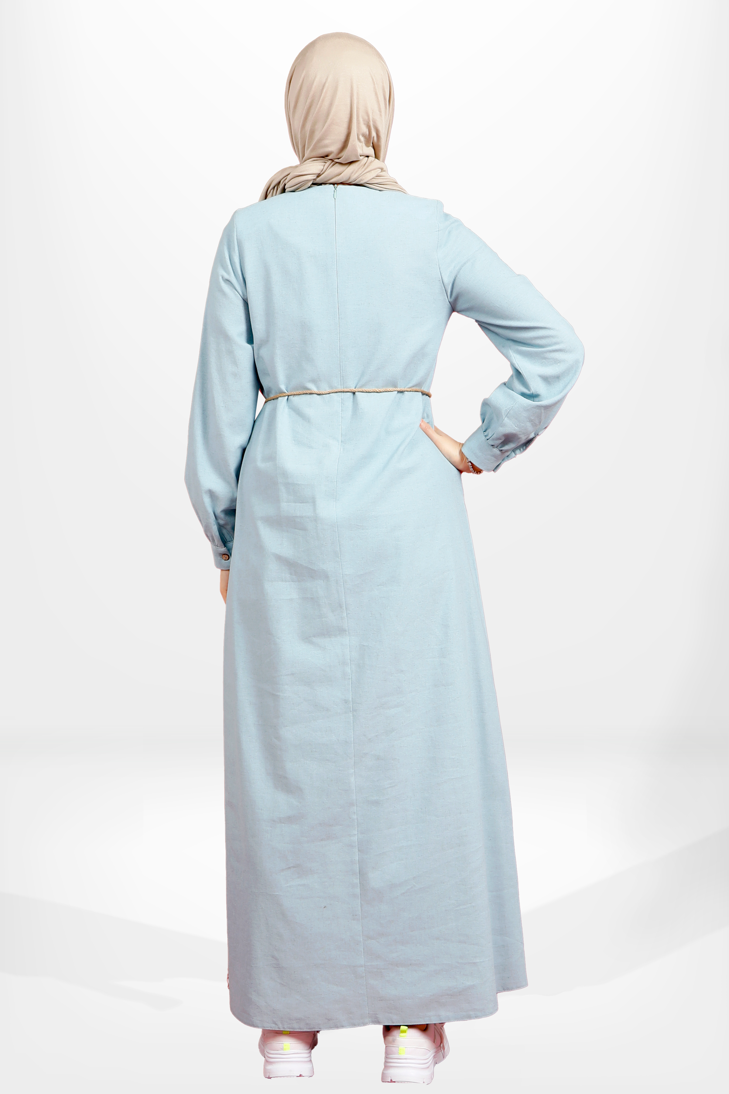 Beyza-5653 ELBİSE KETEN BEBE MAVİ