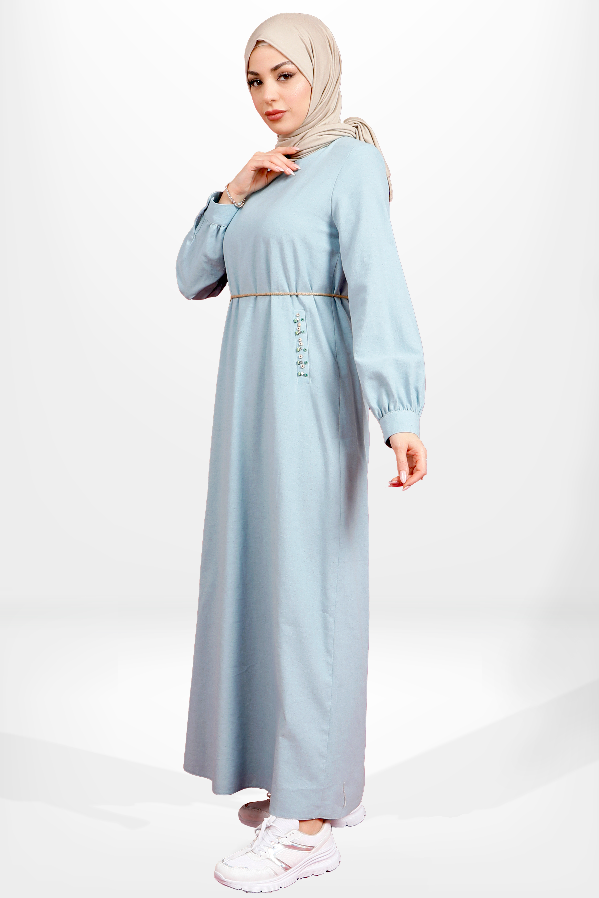 Beyza-5653 ELBİSE KETEN BEBE MAVİ