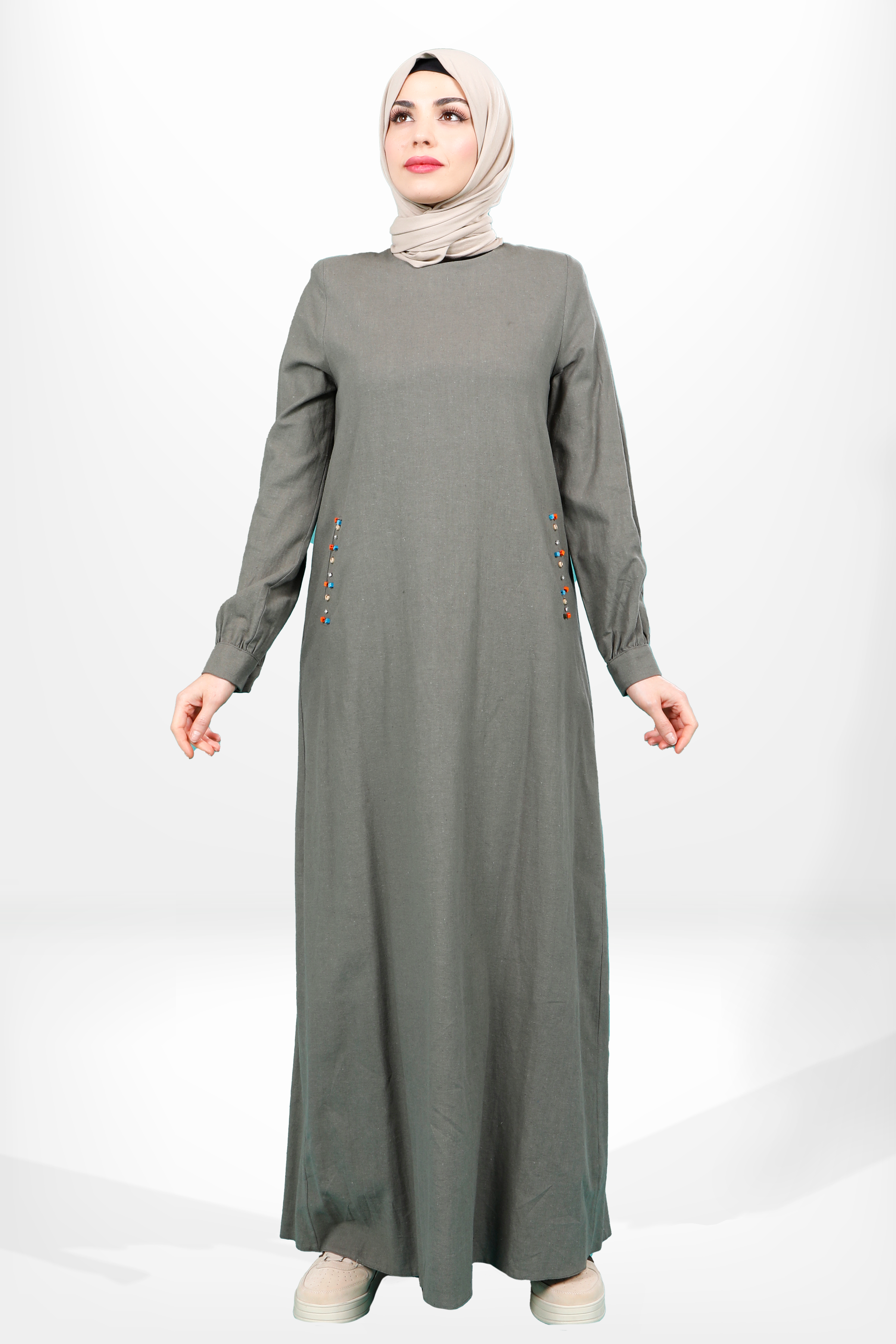 Beyza-5653 ELBİSE KETEN HAKİ