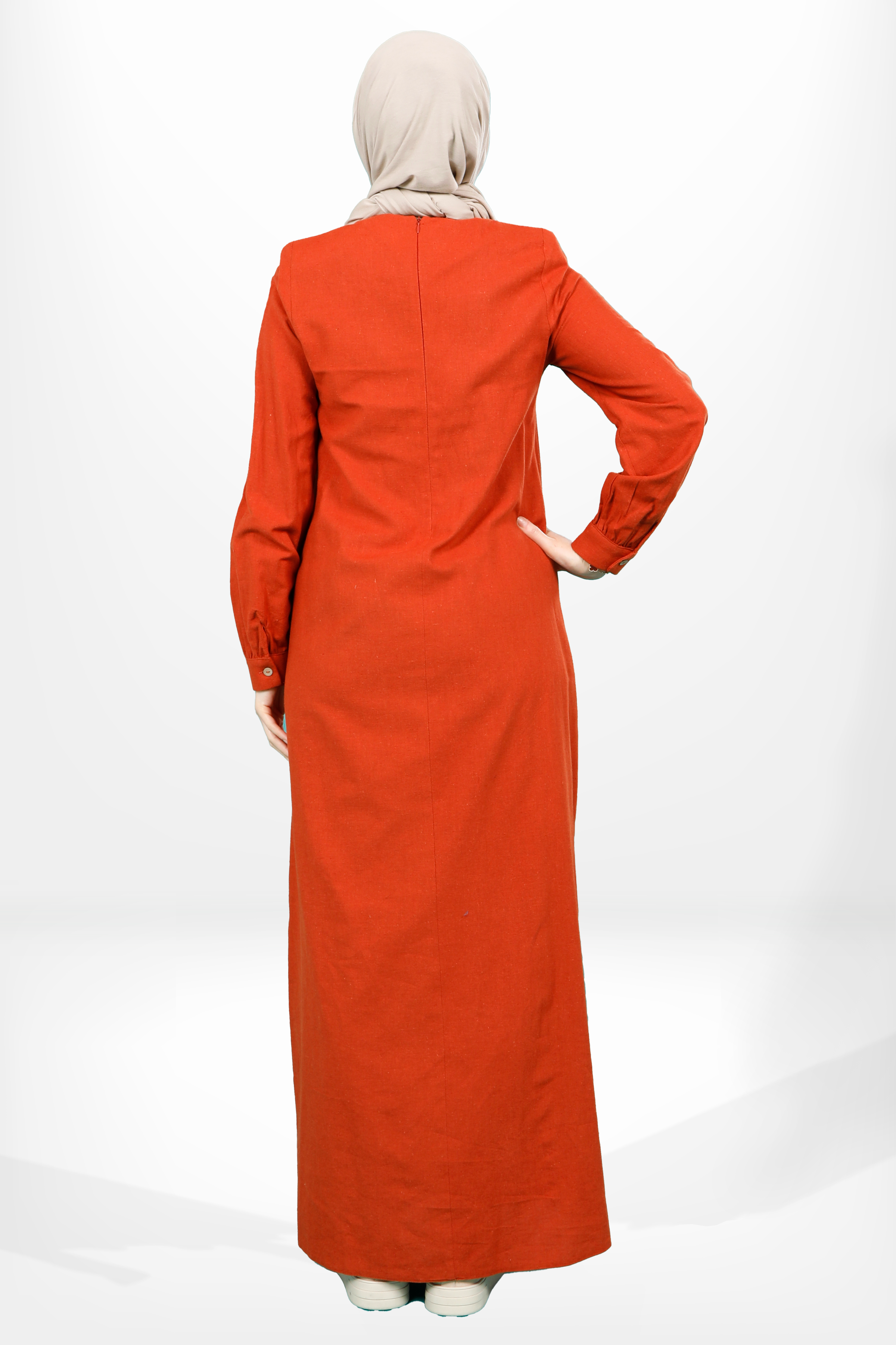 Beyza-5653 ELBİSE KETEN KİREMİT