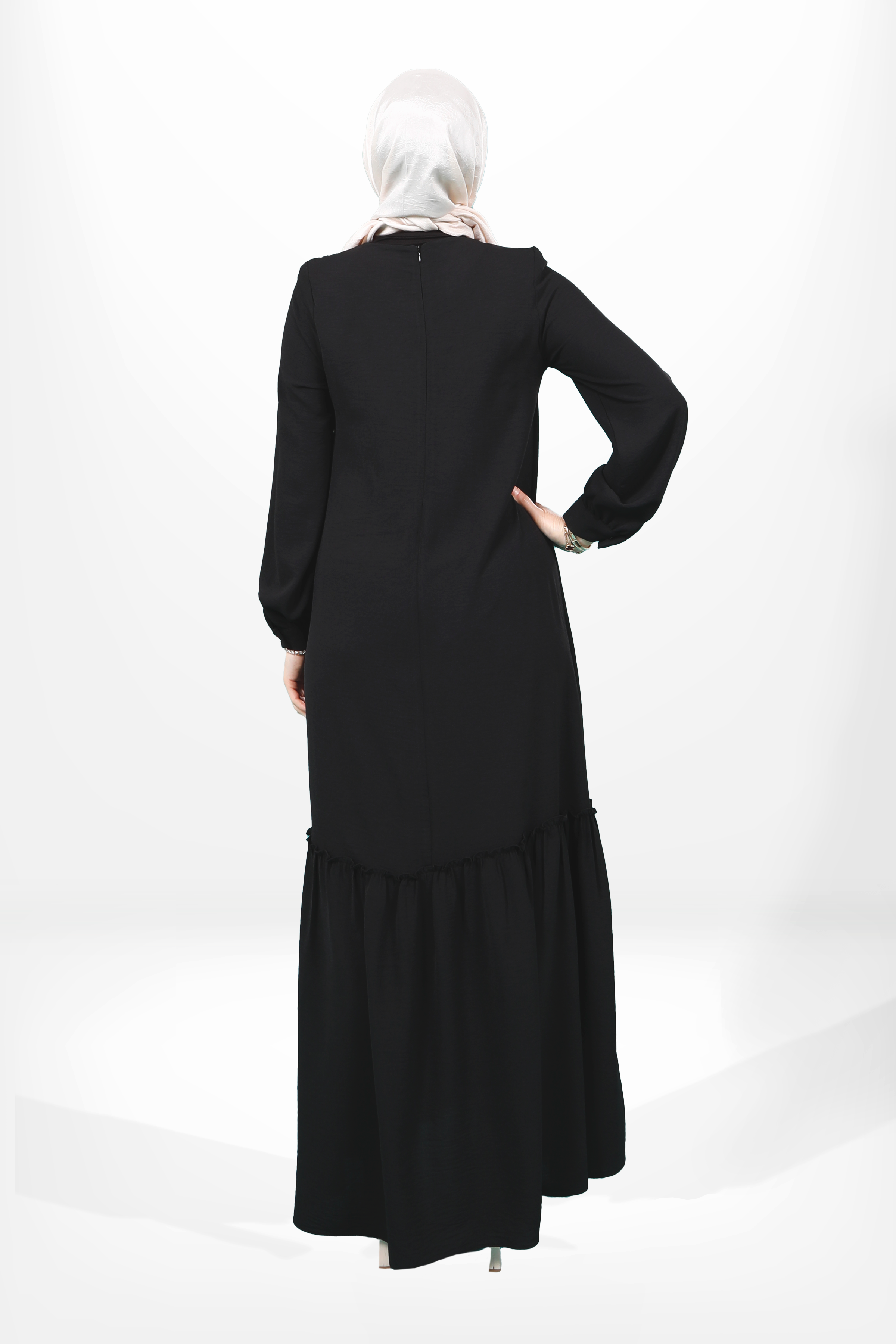 Beyza-5656 ELBİSE ÇİÇEK SİYAH