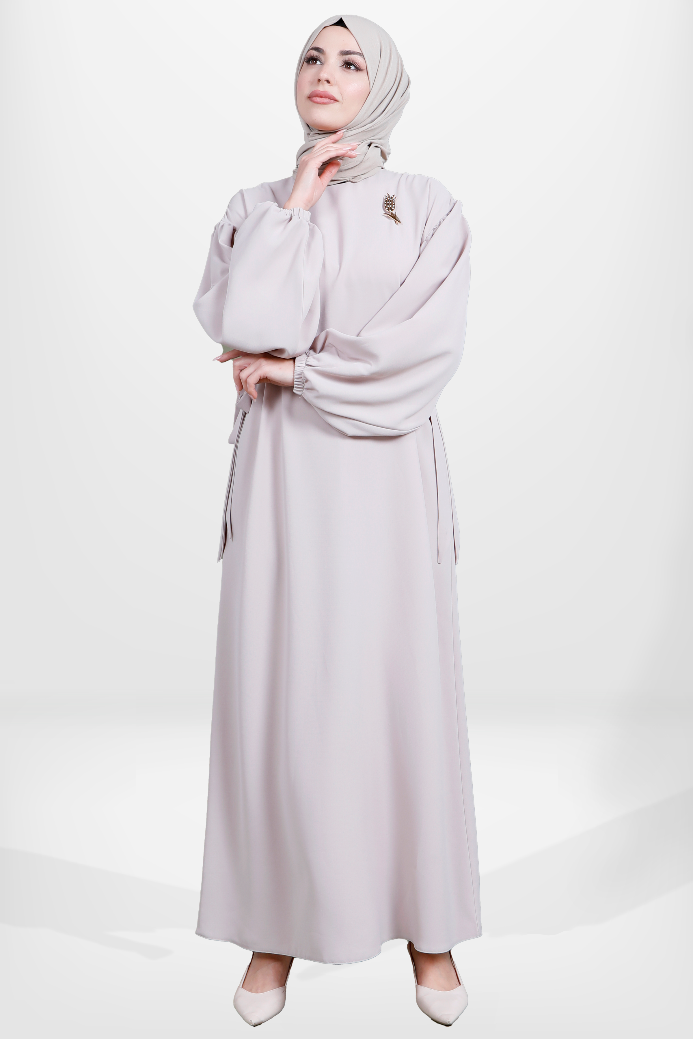 Beyza-5659 ELBİSE LALELİ BEJ