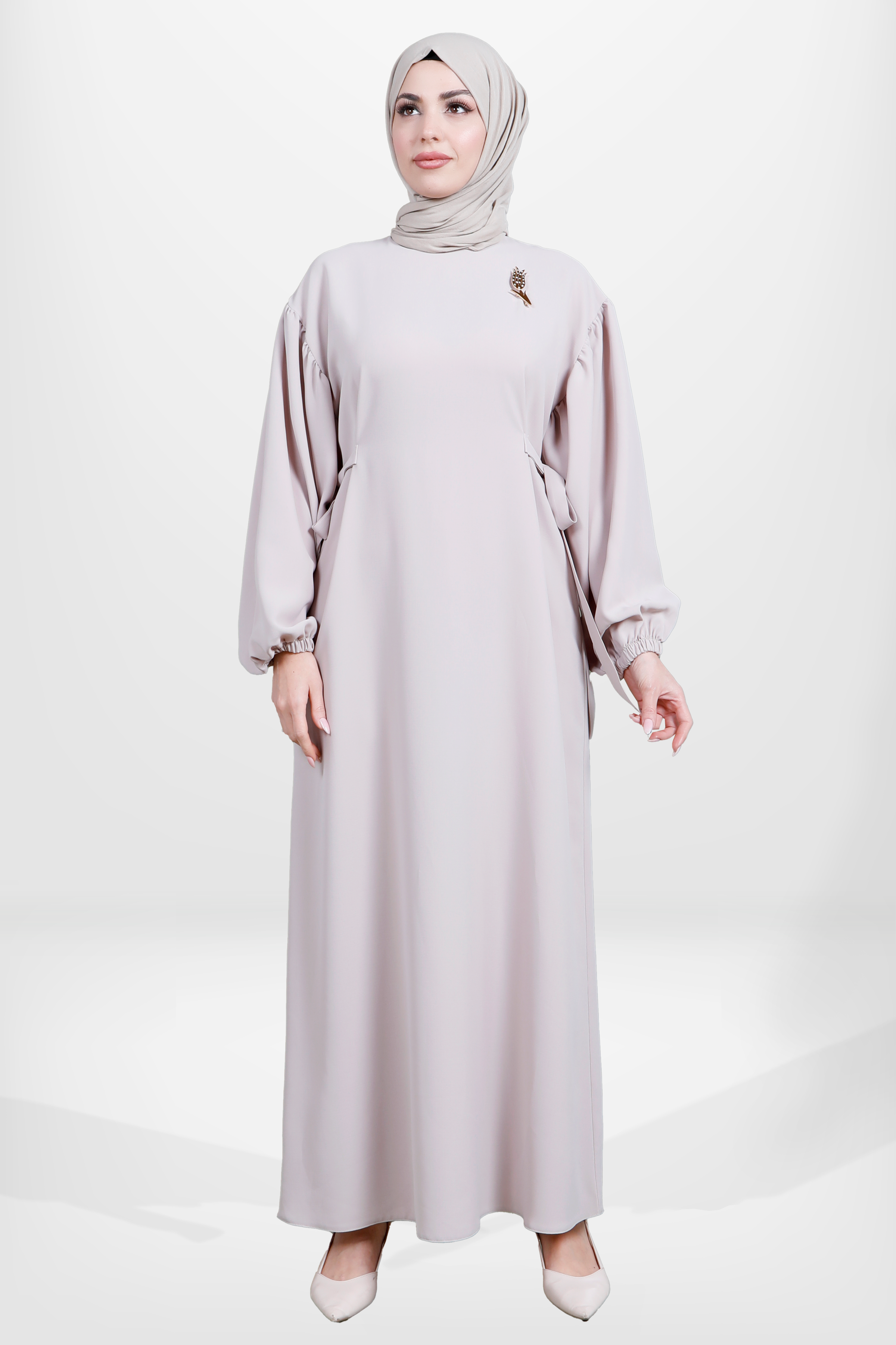 Beyza-5659 ELBİSE LALELİ BEJ