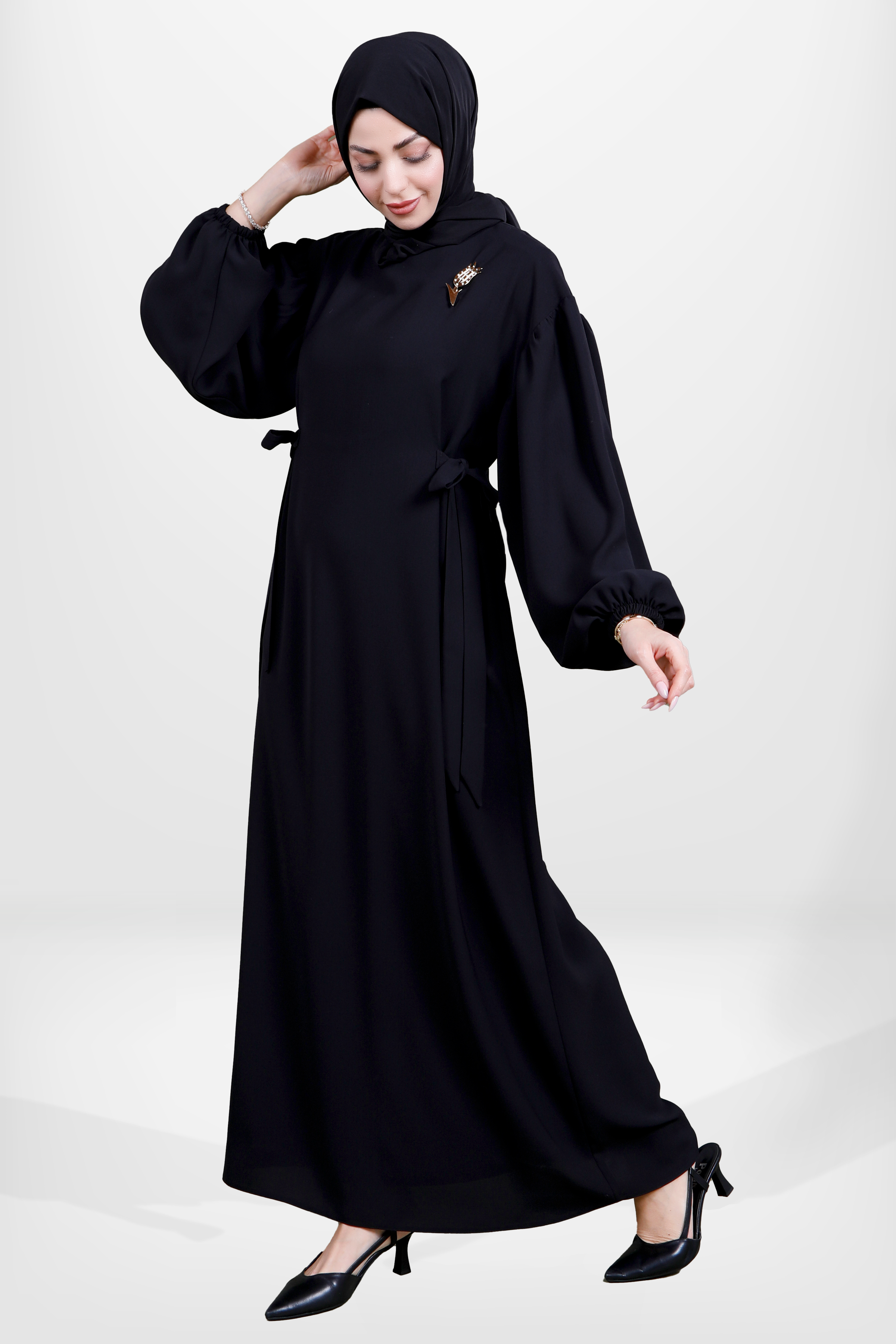 Beyza-5659 ELBİSE LALELİ SİYAH