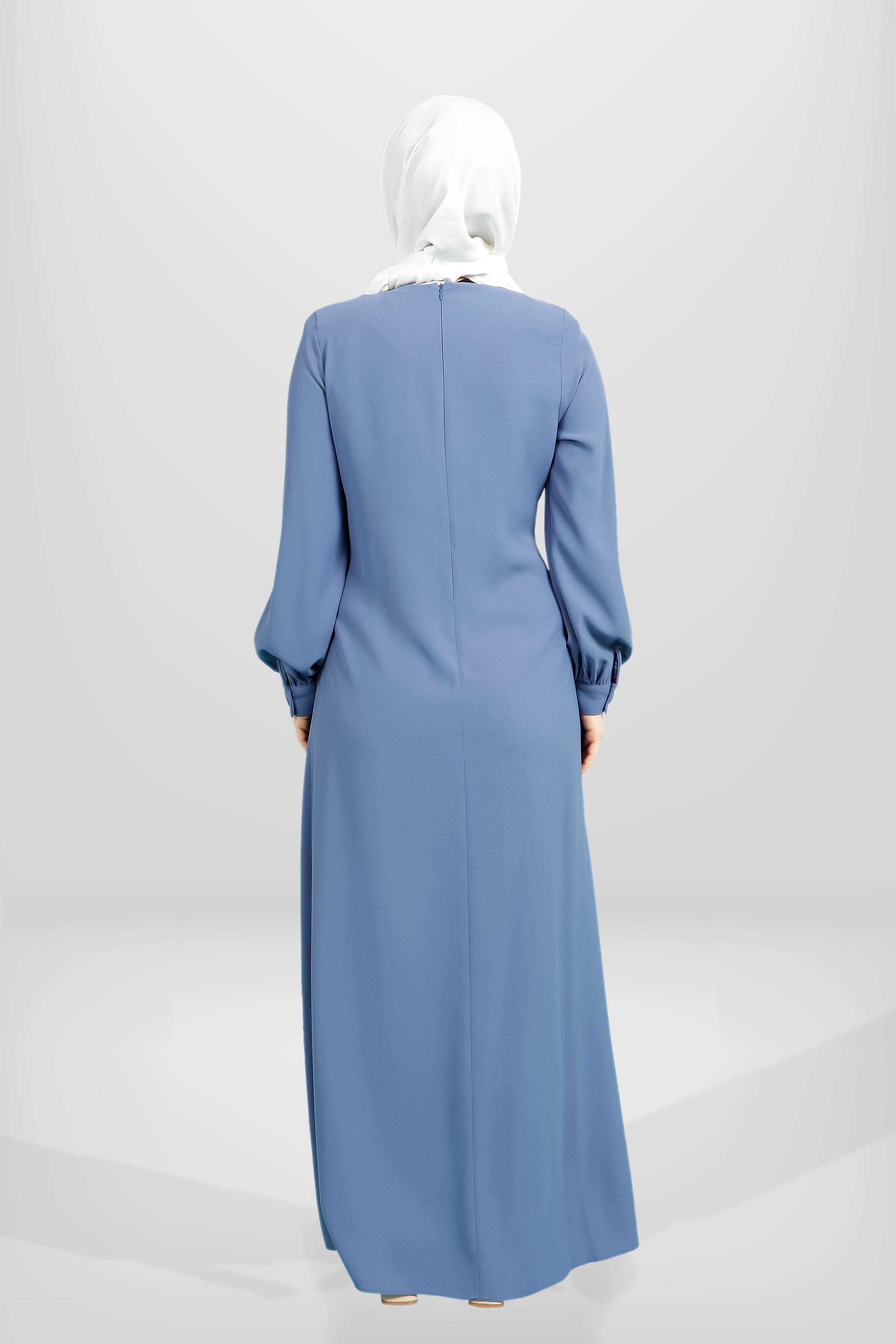 Beyza-5667 ELBİSE KUŞAKLI İNDİGO